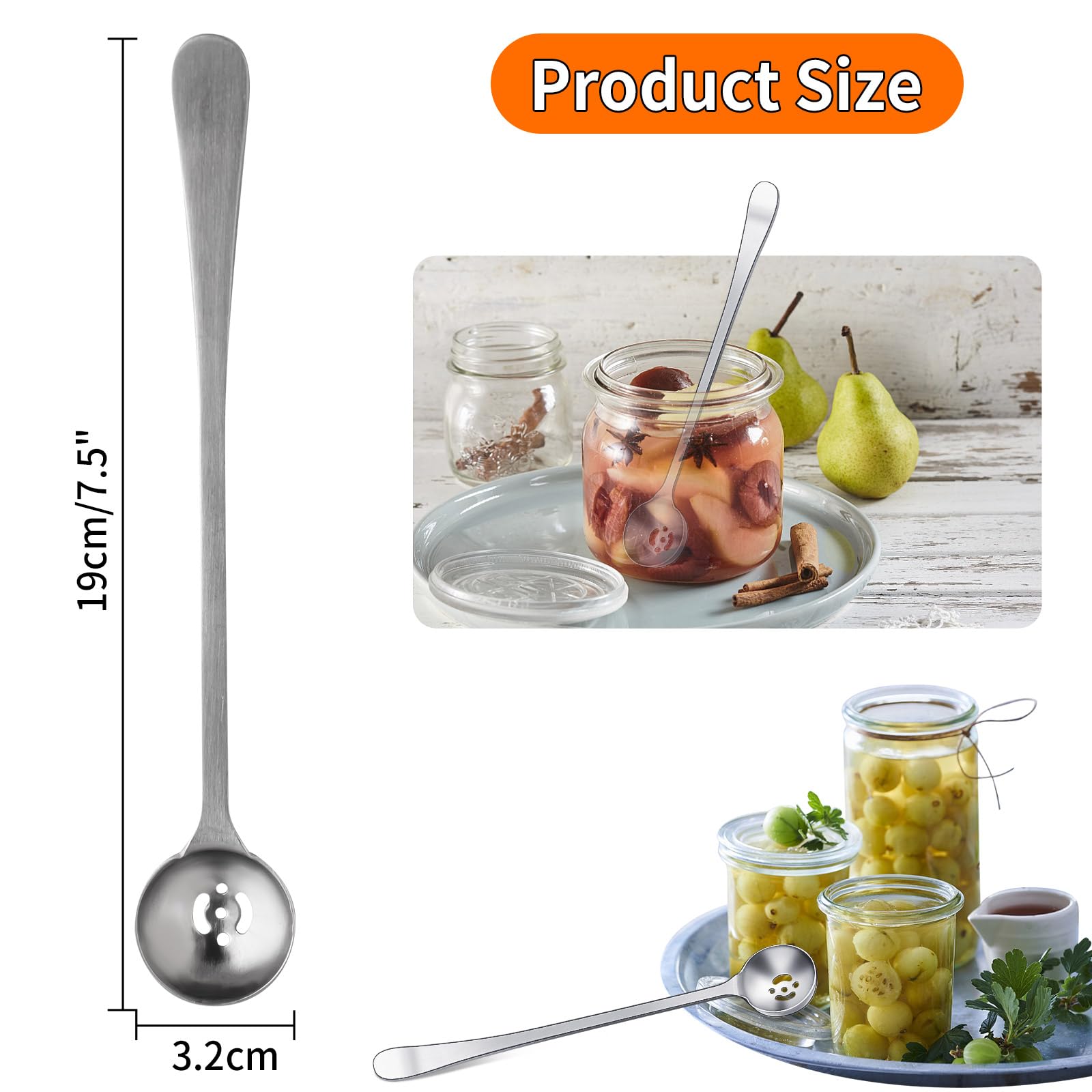 LELE LIFE Lot De 4 – Cuillère à Olives Fendue + Fourchette à Cornichons – Acier Inox SUS304 – Long Manche Avec Trou De Drainage
