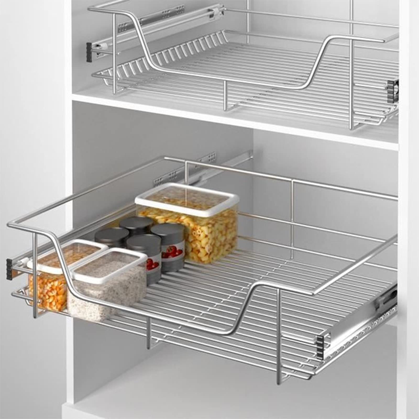 Eulenke 2 Pezzi Cassetto Telescopico 60cm, Schrankauszug Cucina, Cassetto Cucina Organizzatore, Korbauszug Cucina, Mobile Cucina con Sistema a Guide, Armadi Camera da Letto