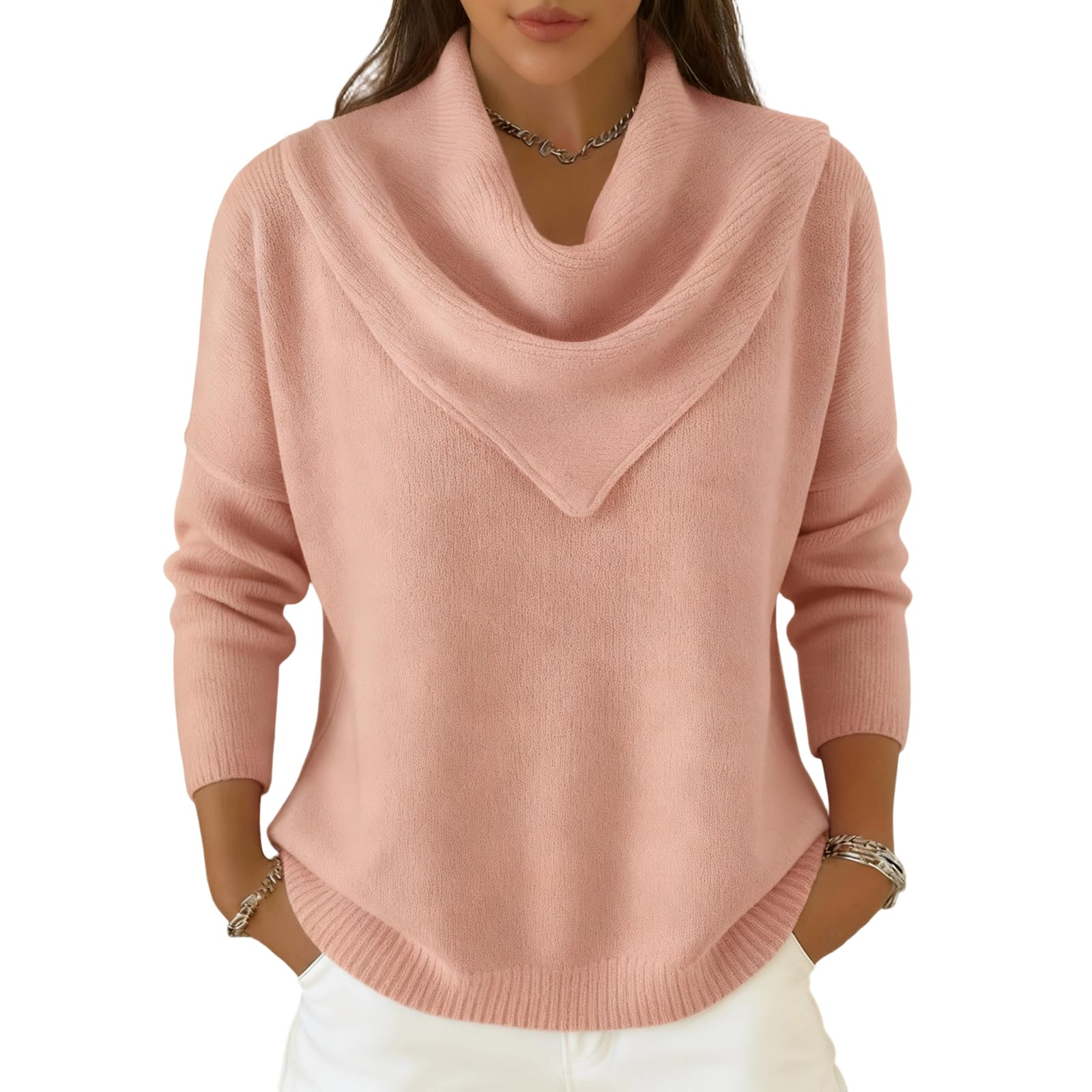 Womens Sweaters Winter Trendy Crew Neck Long Sleeve Knit Solid Color Top Sweater Loose Fit Blouses 2025