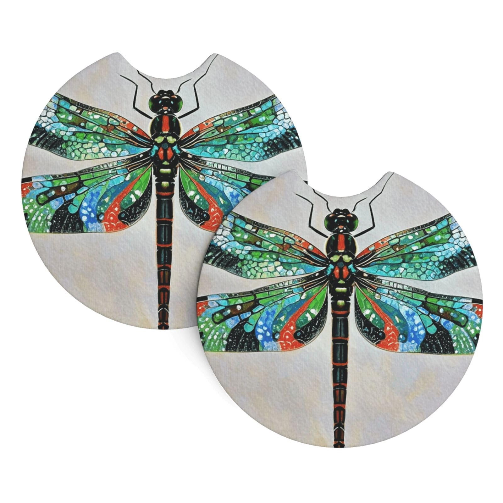 2 Pack Car Coaster for Cup Holders Dragonfly Car Cup Coaster 2.7" Neoprene Non-Slip Automotive Cup Mat Universal Auto Car Interior Accessories for Women Men Cup Pad