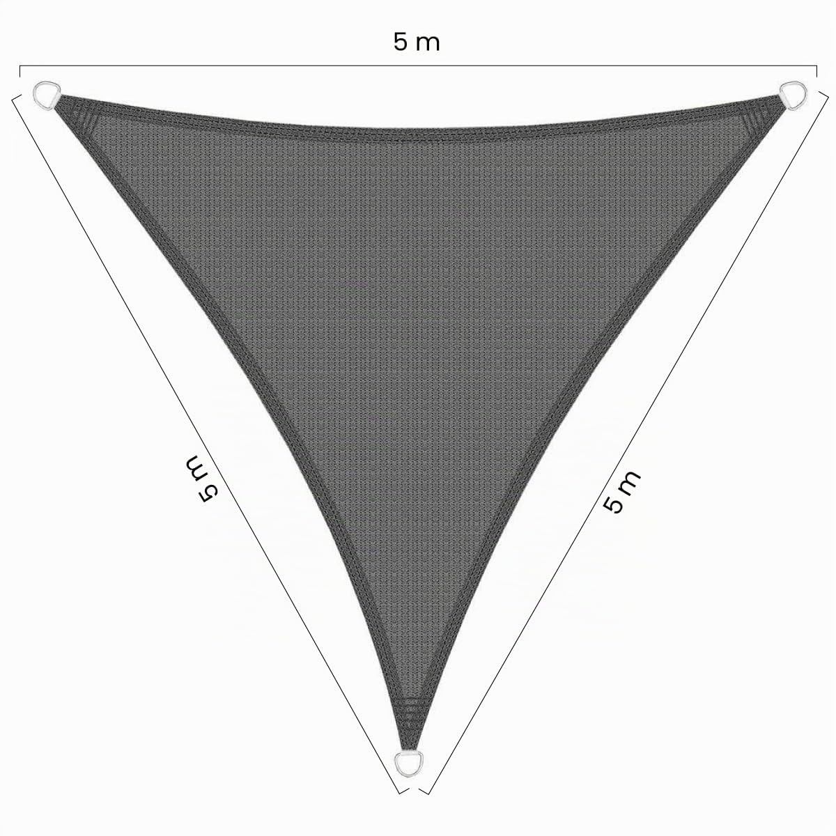 Brigros - Vela Parasole Triangolare HDPE 180g/m² Resistente Raggi UV con Anelli D Acciaio Inox, Tenda Vela Ombreggiante 3x3x3m, 4x4x4m, 5x5x5m, Telo Parasole Per Esterni (Grigio, 5x5x5)
