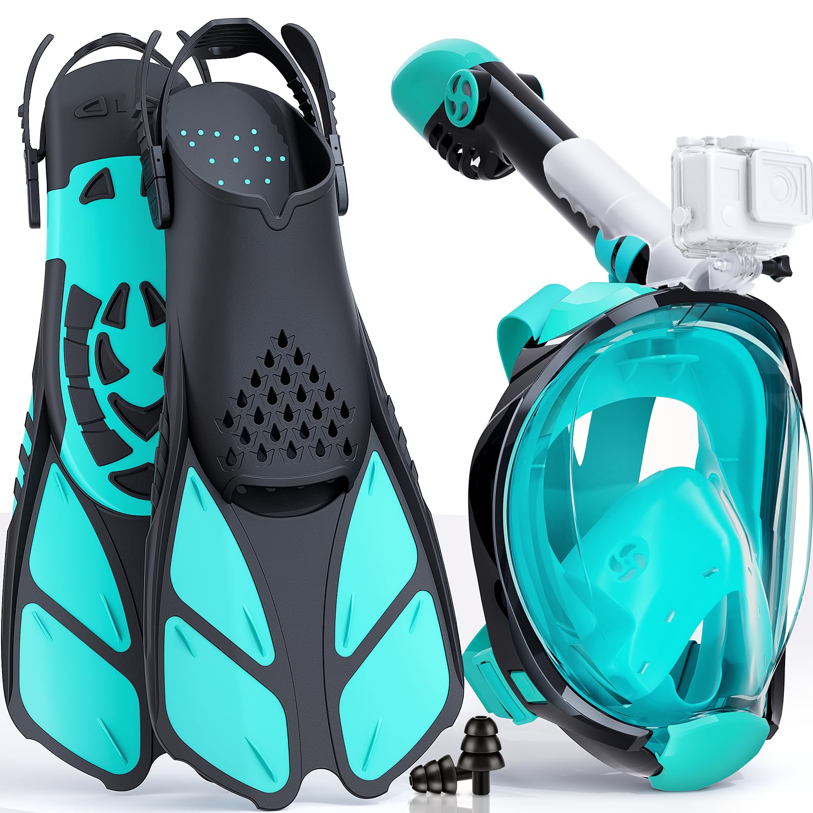 Schnorchelset für Erwachsene, Faltbare Vollgesichtsmaske mit Flossen, CO2-sicher, Anti-Beschlag & auslaufsicher inkl. Tragetasche - Schnorchelmaske Erwachsene für Schnorchelurlaub