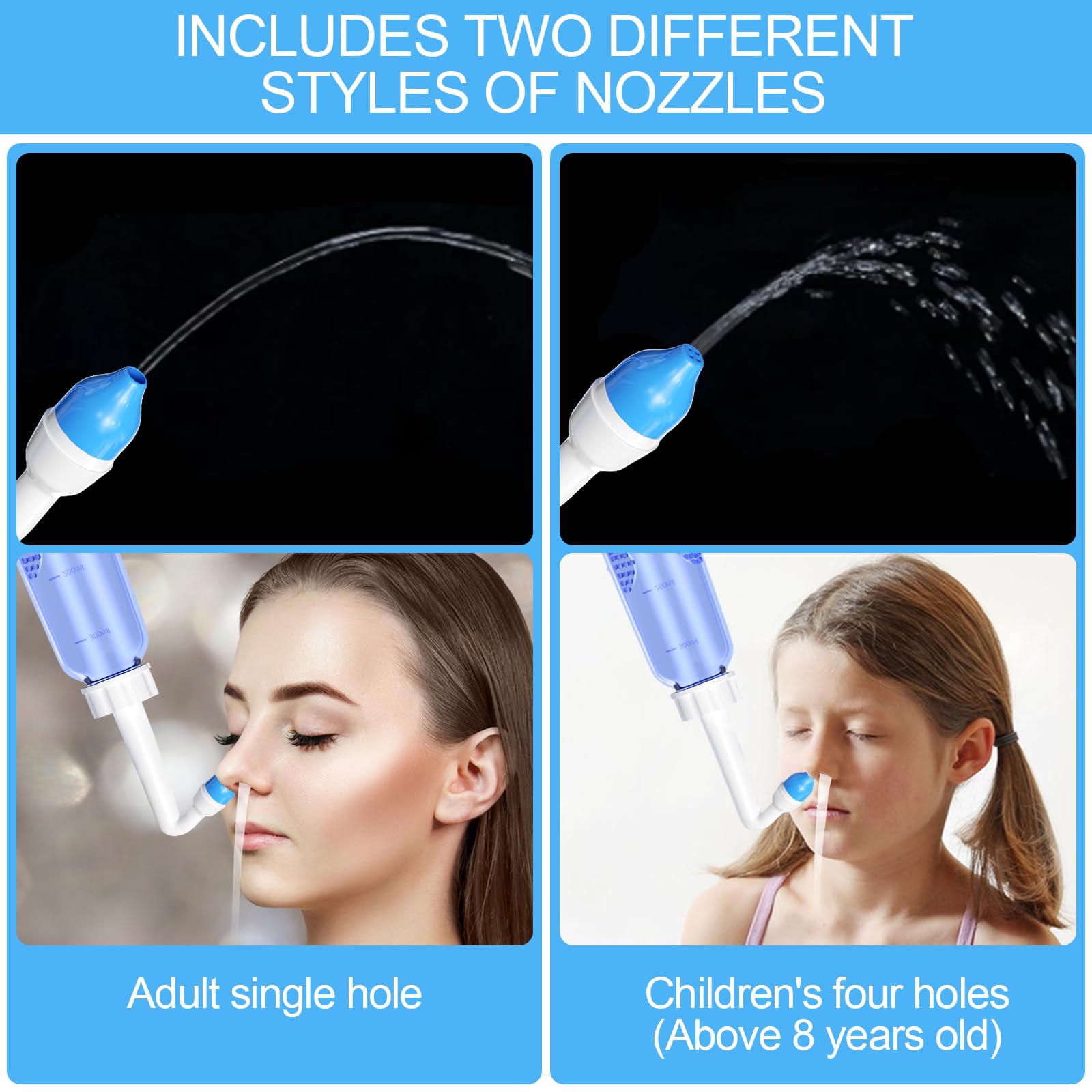 Lavage Nez 300ml Seringue Nasale Adulte avec Sachets de Sel Nasal Kit Irrigation Nasale