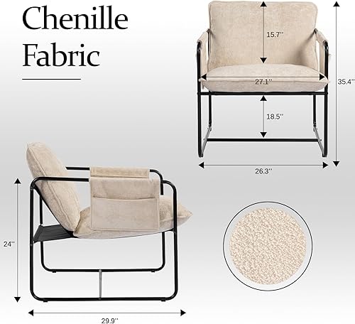 Miniatura 2 de Silla de acento moderna, cómodas sillas de sala de estar con reposabrazos, silla de lectura para dormitorio, silla de metal tapizada de chenilla