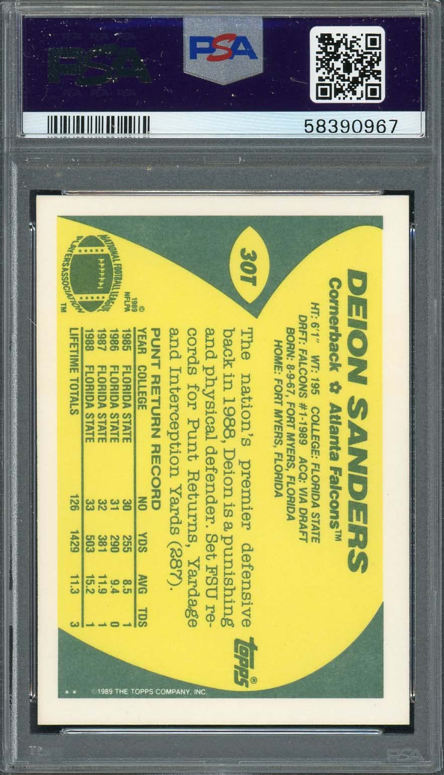 Deion Sanders 1989 Topps Traded Football Rookie Card RC #30T Graded PSA 8