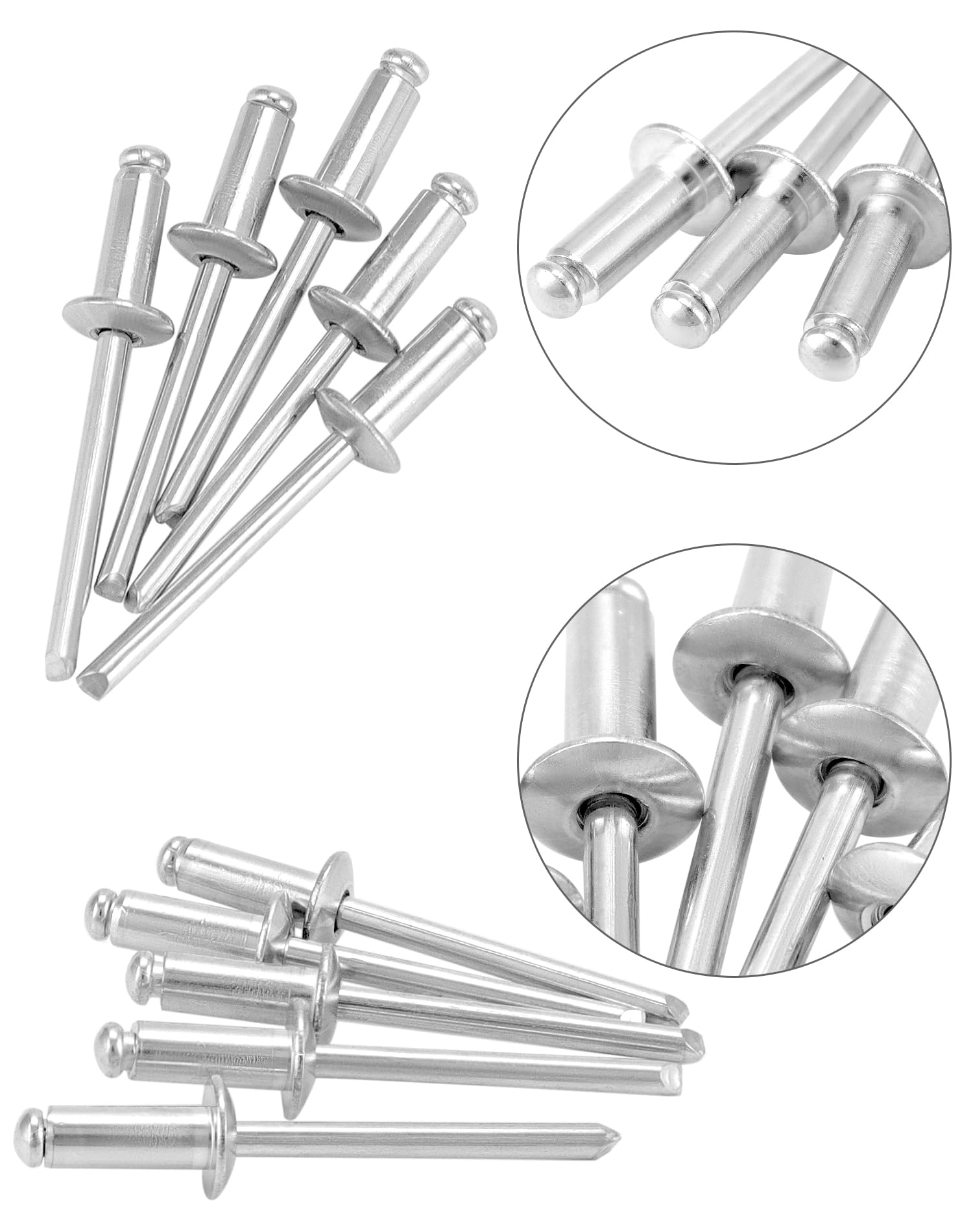 QWORK Remaches ciegos de aluminio, 500 piezas de 3/16 x 1/2 pulgadas (4,8 x 12 mm), surtido de remaches ciegos, remaches ciegos, plateado