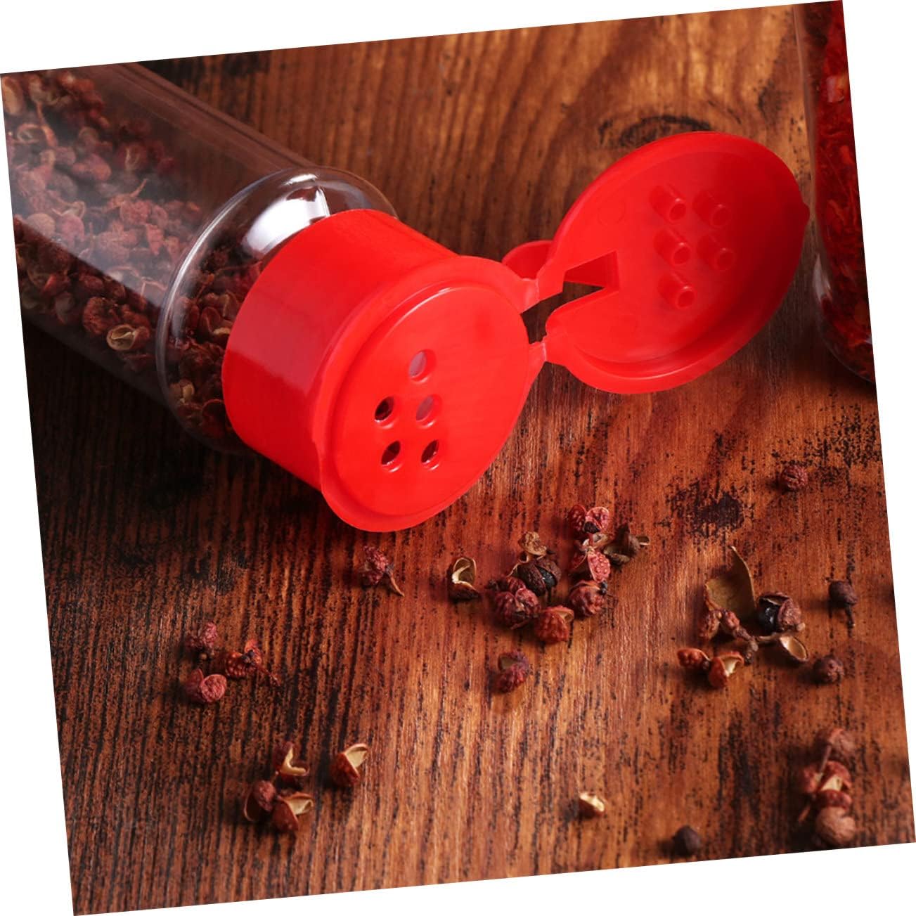 SHOWERORO Mini Spice Shakers - 30Pcs Red Plastic Seasoning Bottles with Airtight Seal for Kitchen and Bbq Perfect for Storing Spices and Condiments