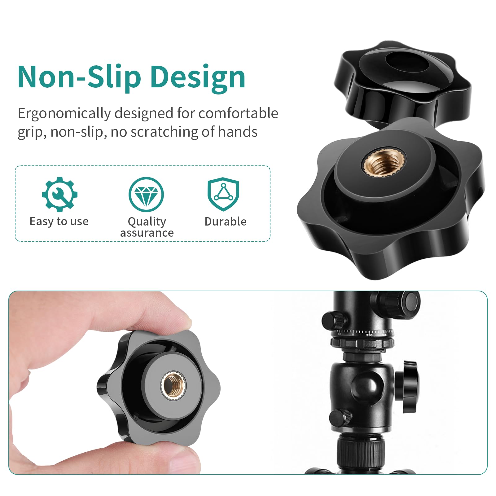 Manopole a Stella, Dado a Stella M6 M8 M10 Manopola passante a testa esagonale filettata femmina, Maniglia con manopola a stella bloccaggio a vite in plastica nera (M6 38#)