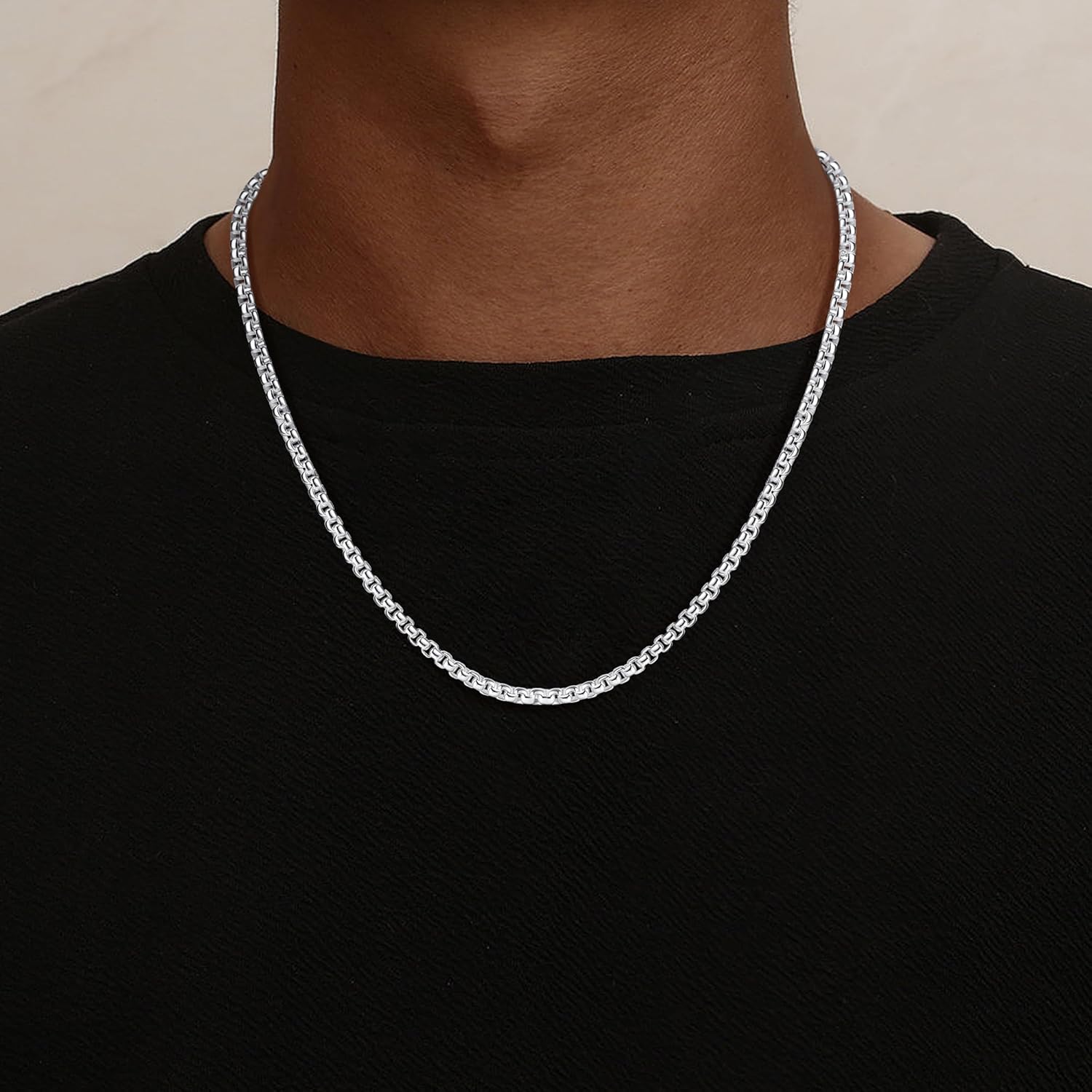 HIMSTORY Silver Chain for Men, 925 Sterling Silver Over 2mm/3mm/4mm Round Box Chain Necklace for Men Women Jewelry Diamond Cut Mens Chains Gifts for Husband Father Boyfriends