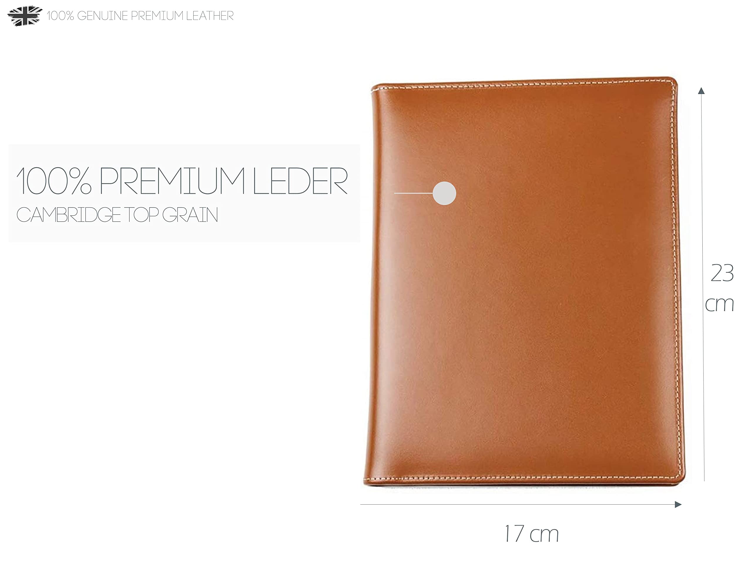 DELMON VARONE - Personalisierbare Schreibmappe DIN A5 aus Cambridge Top Grain Leder braun, Organizer Konferenzmappe mit Notizblock, Stiftschlaufe & Einsteckfächer, Elegante Echtleder Geschäftsmappe