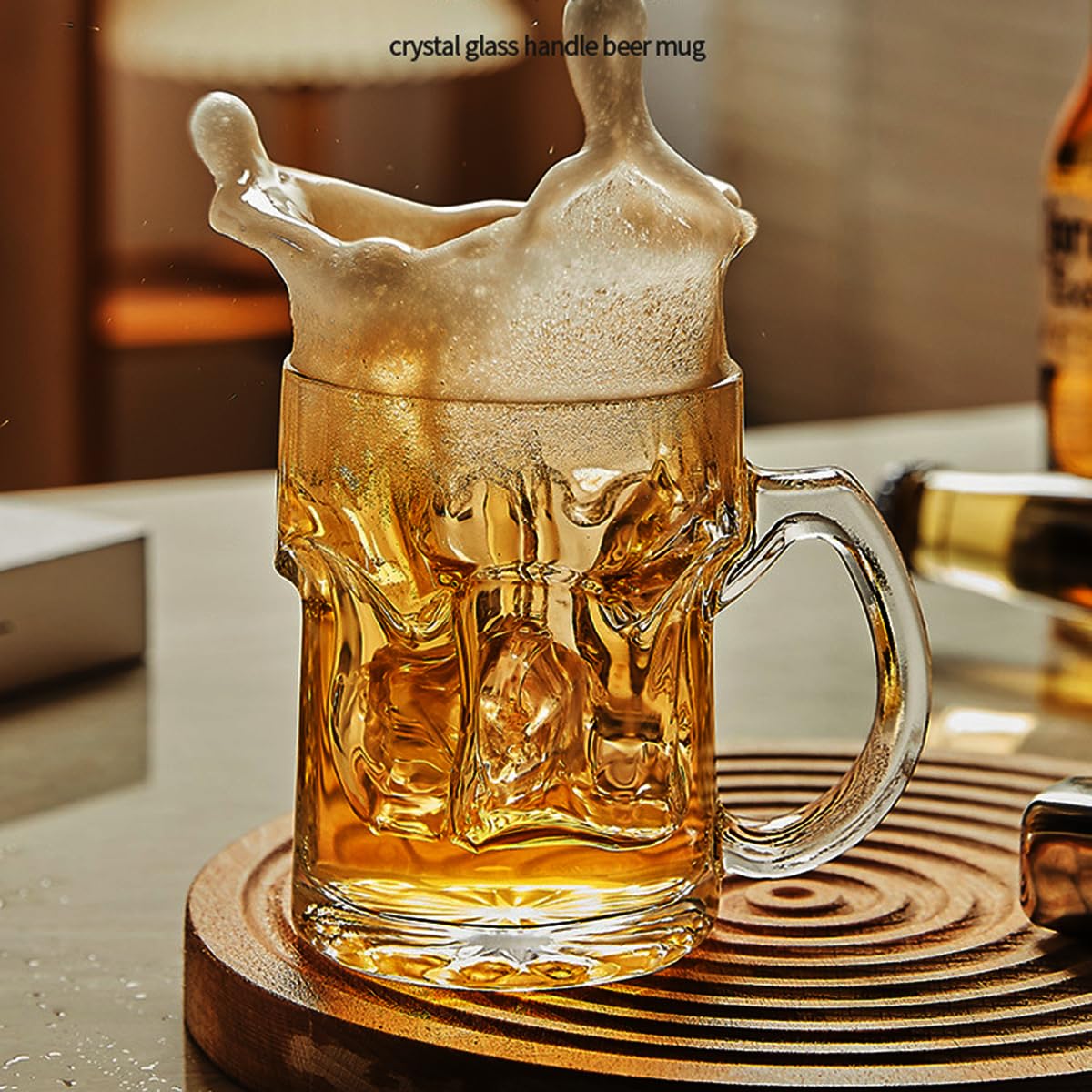 Set di 2 bicchieri da birra con manico, bicchieri da birra in vetro con poggiapolsi