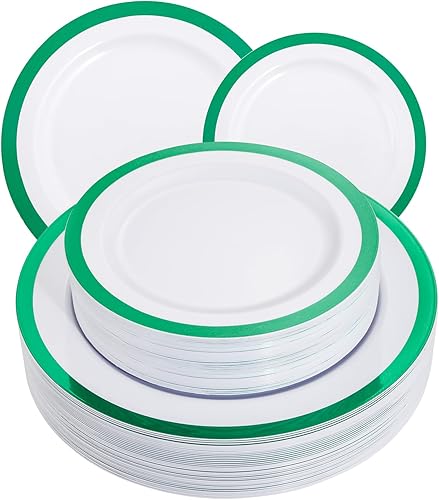 supernal 120 platos de plástico color verde blanco con diseño navideño, platos desechables verdes, resistentes para 60 invitados, incluye 60 platos