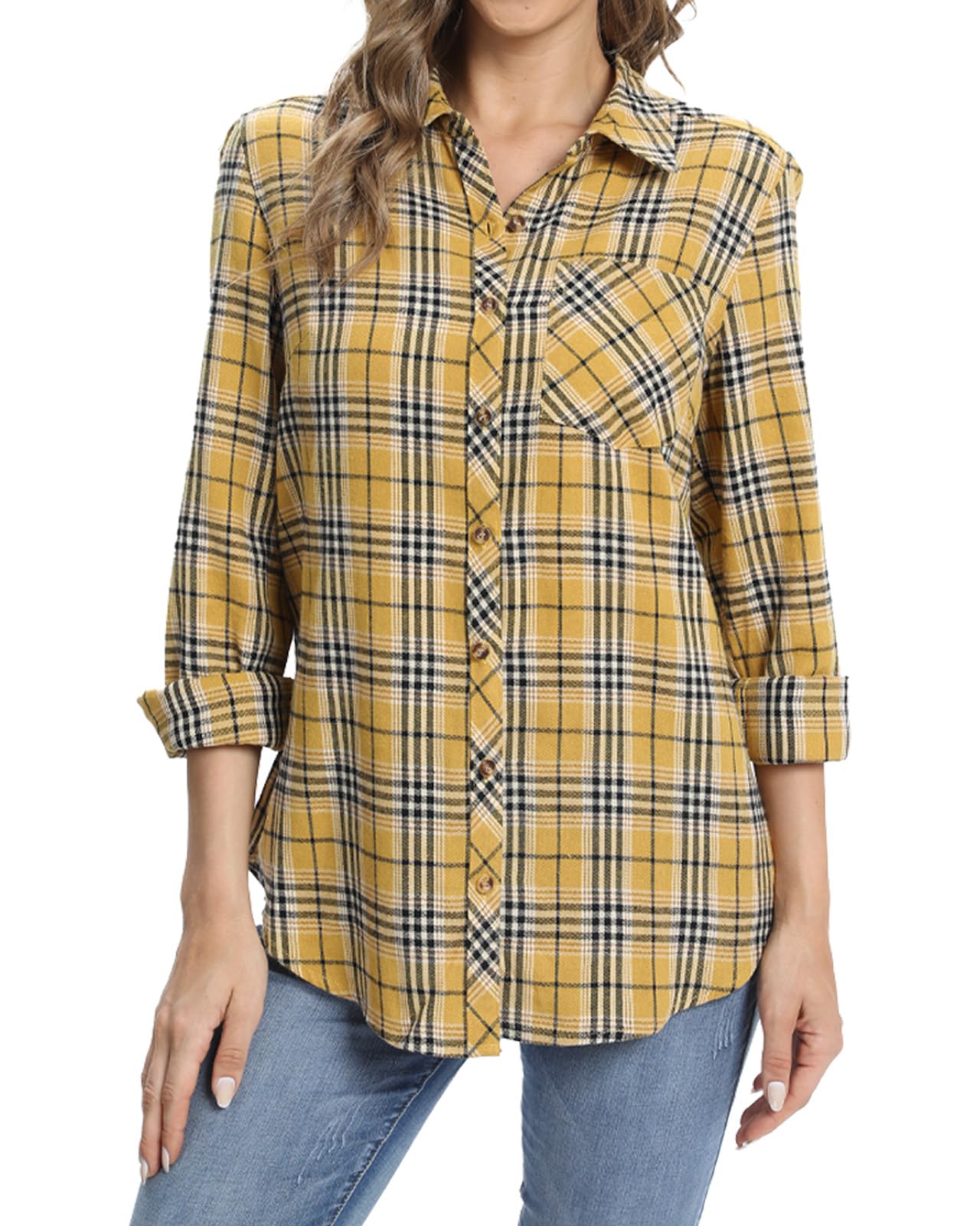 fuinloth Femme Flanelle Chemise Jaune S