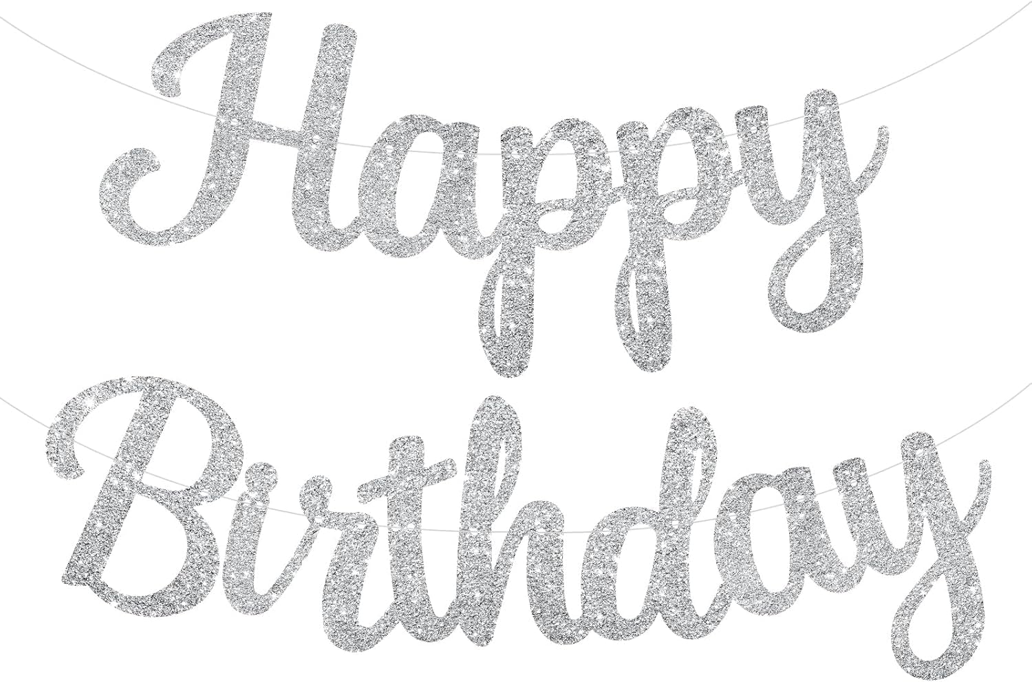 Silver Happy Birthday Banner, Glitter Silver Birthday Sign, 10 Feet,Happy Birthday Garland for Women Men Birthday Party Decorations Supplies(white)