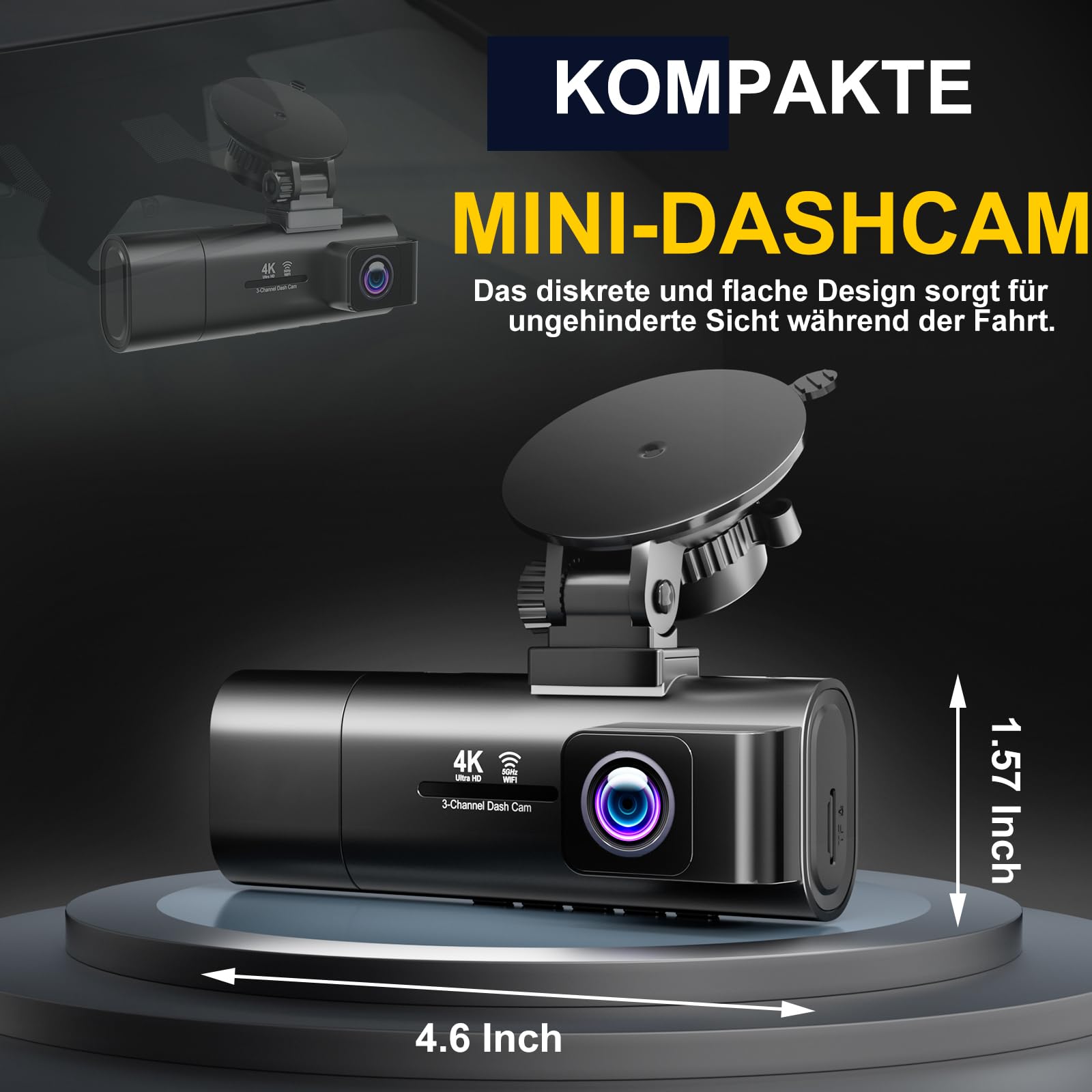 3-Kanal Dashcam Auto 4K+1080P+1080P 3,16" IPS Bildschirm 5G WLAN 64GB SD-Karte Nachtsicht G-Sensor 170° Weitwinkel 24H Parküberwachung