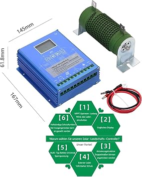 MPPT Wind Solar Hybrid Charge Controller Wind,1200W & Solar 600W 12V 24V Automatic Hybrid Controller with Dump Load Resistor