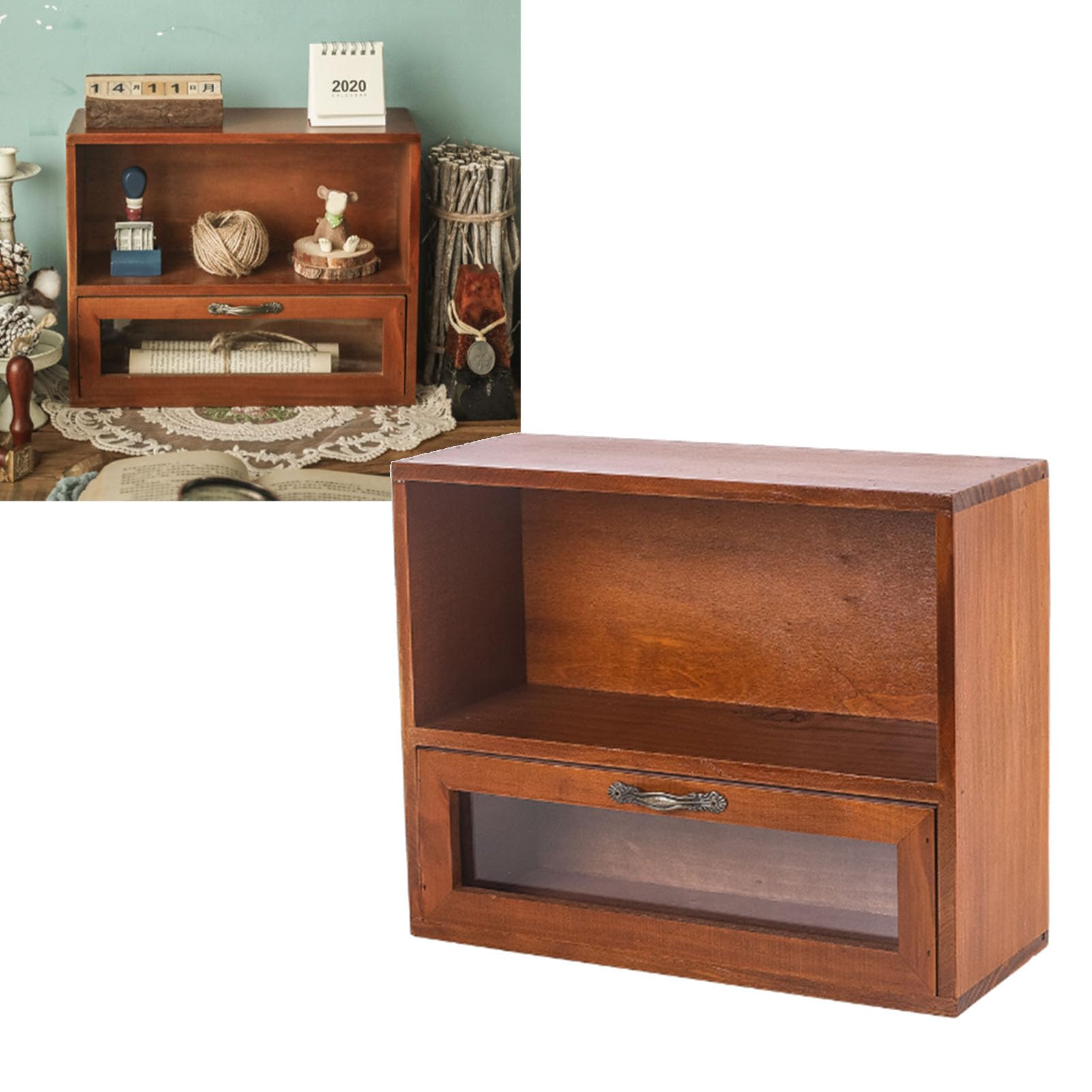Vinta Bürobox aus Holz, klein, Kosmetikbox für Schlafzimmer, Retro-Stil, Make-up- und Parfümständer, ideales Schreibtischzubehör für Heimdekoration