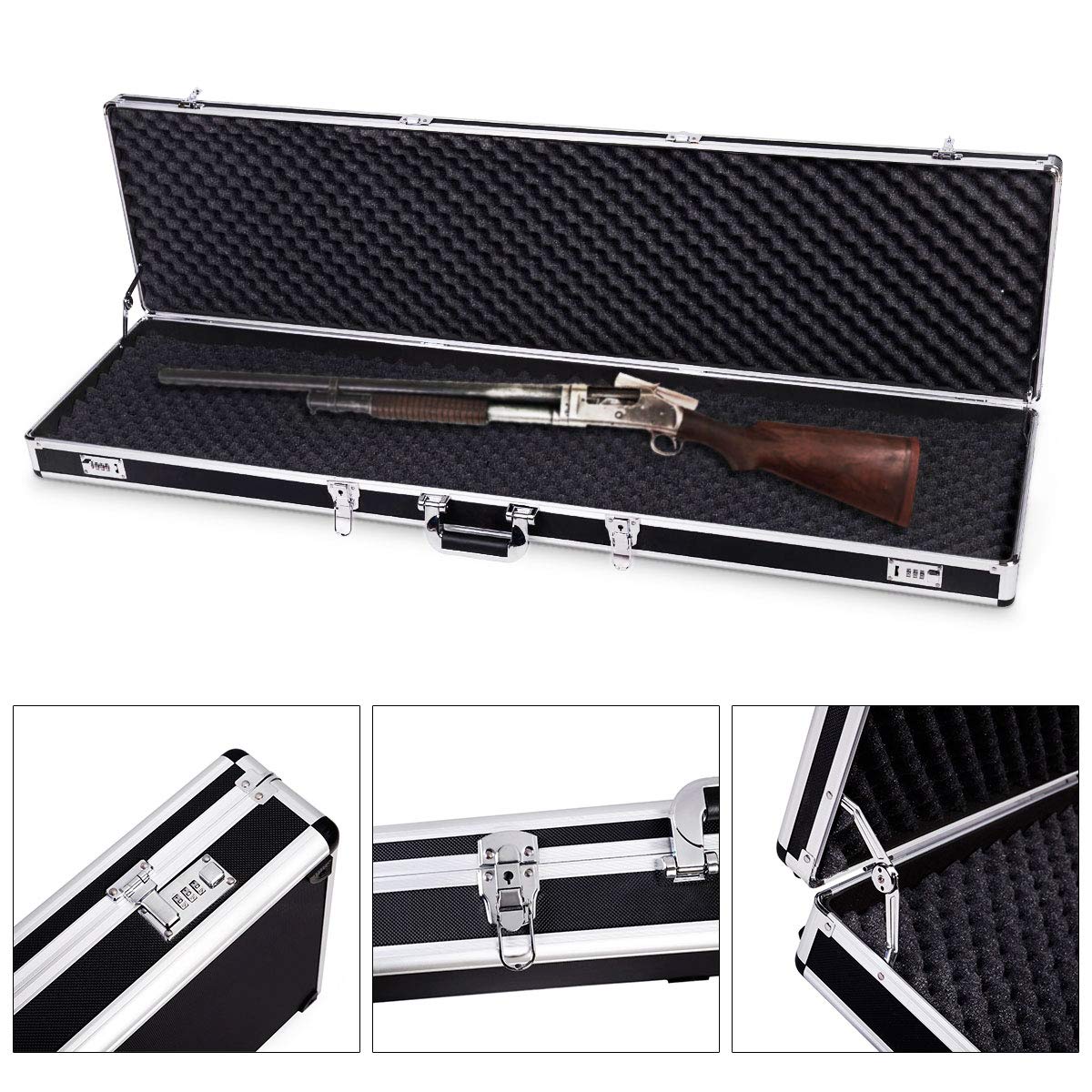 COSTWAY Custodia Dura in Alluminio per Fucili Valigetta Pistola con Serratura, 134 x 35 x 12 cm