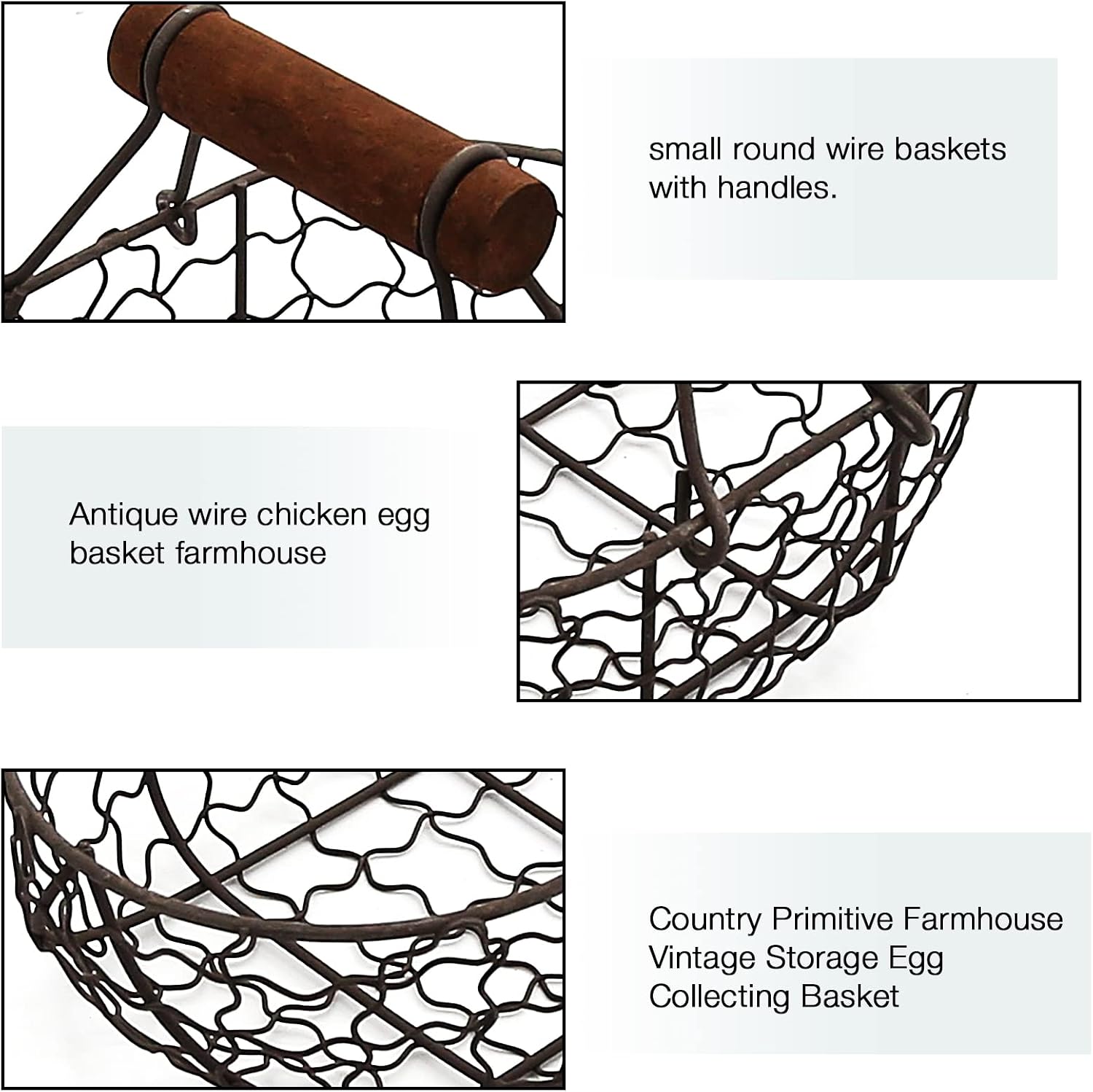 Egg Basket Egg Collecting Basket with Wood Handle Wire Egg Basket Rustic Vintage Primitives for Kitchen Living Room Rustic Egg Collecting Basket with Wood Handle Wire Egg Basket Chicken