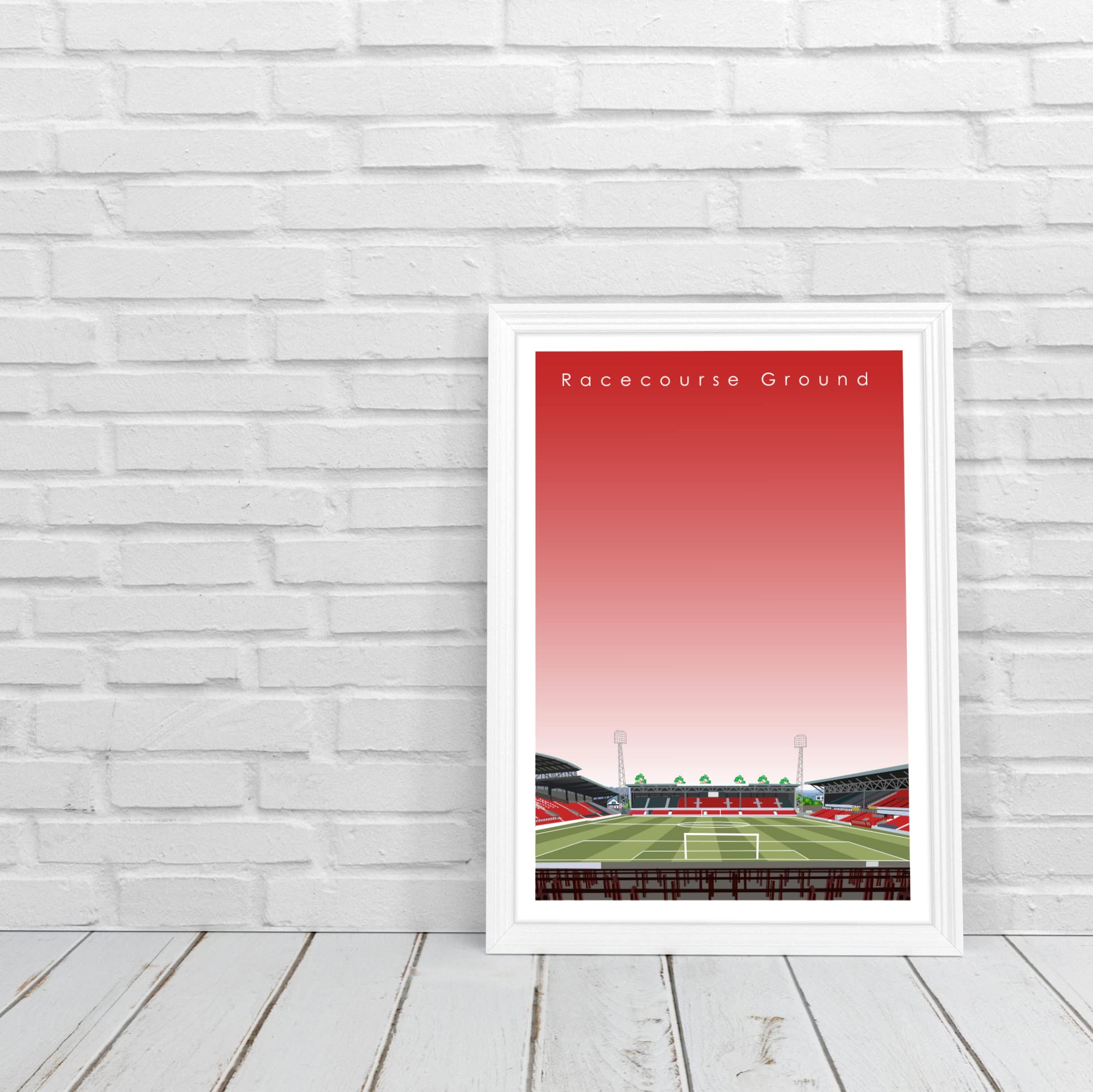 GroundDesigns WREXHAM FC Racecourse Ground Y Cae Ras Stadion Wandkunst | Fußball-Geschenk, ungerahmt, A3-Druck