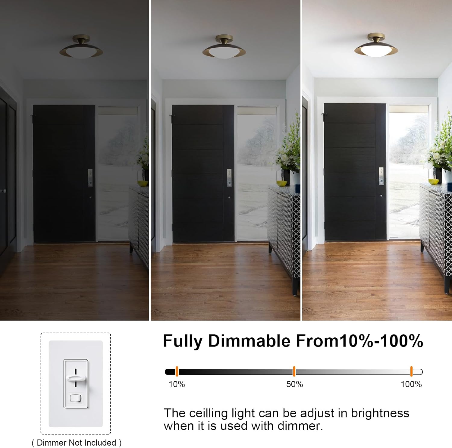 Dimmable Mid Century Modern Flush Mount Ceiling Light, Small LED Ceiling Light 5CCT 11.8in Black and Gold Kitchen Light Fxitures with Acrylic Shade for Hallway Entryway Bedroom Kitchen Laundry Room