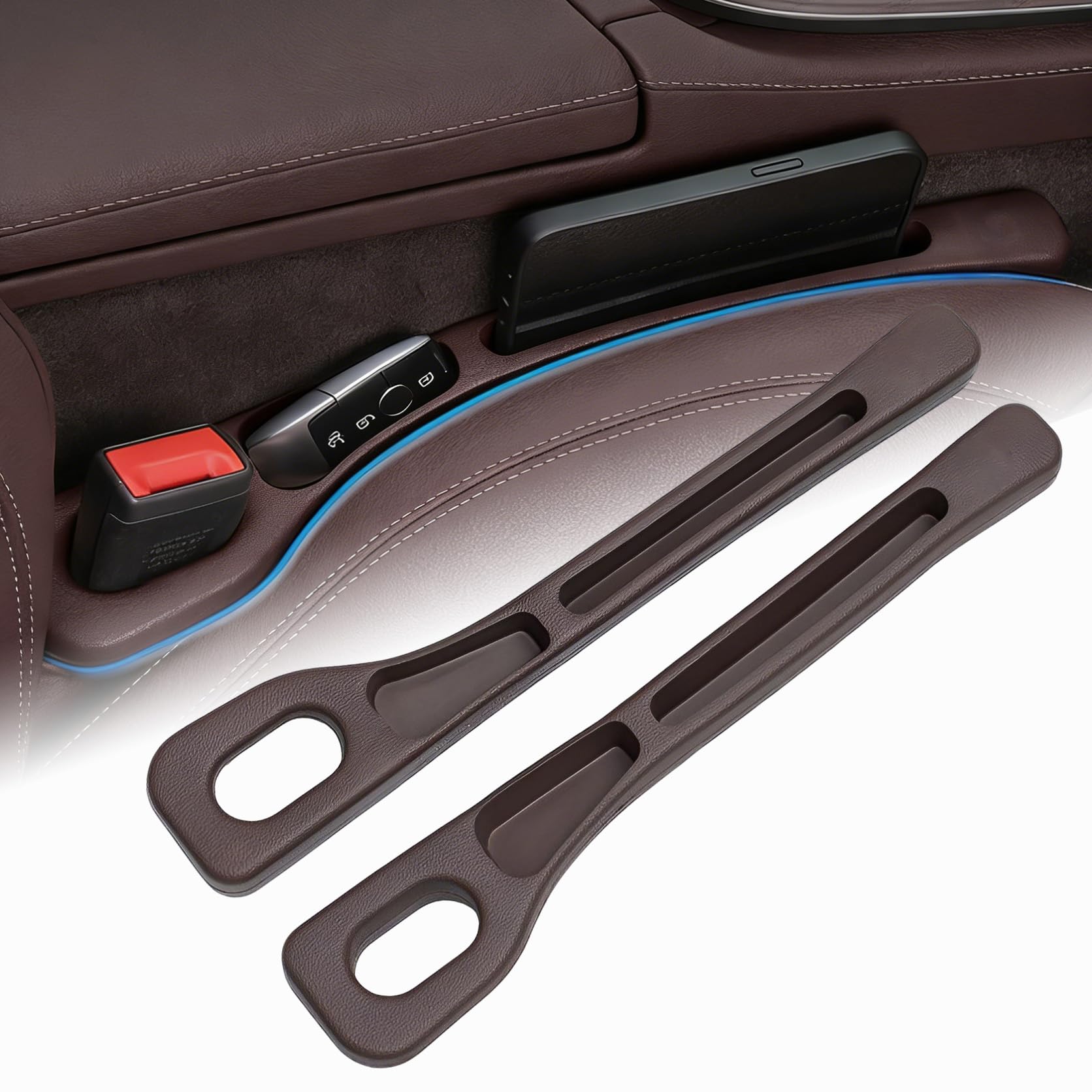QIZUN 2PCS Car Seat Gap Filler for MG HS ZS MG5 MG6 TF GT6 Car Gap Blocker Seat Leakproof Strip Organizer Catcher Crevice Storage Box Pocket,Brown
