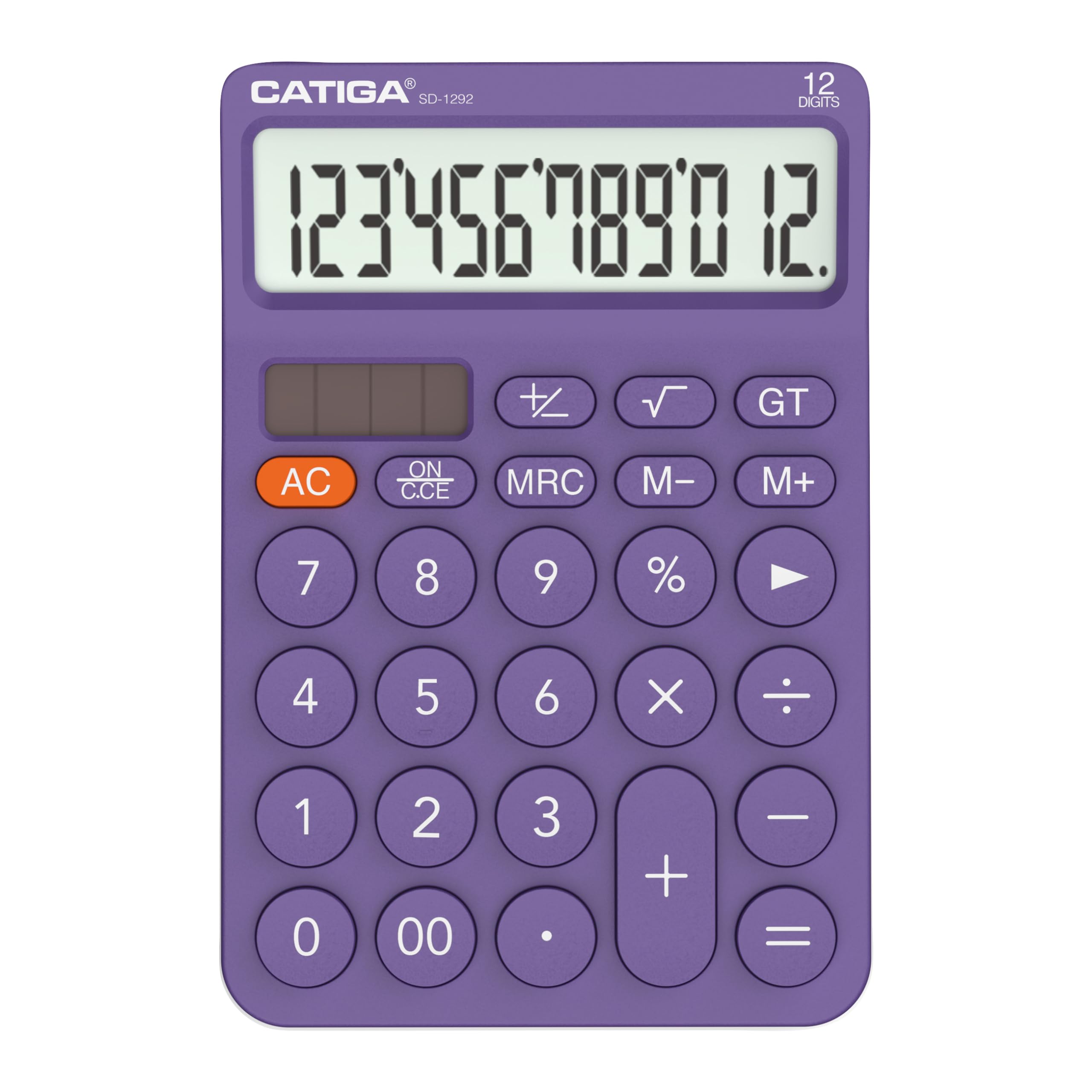 CATIGA 12 Digit Desktop Calculator with Large LCD Display, 4 Funtions Calculator, Round Design Big Button, Solar and Battery Dual Power, Standard Function for Office, Home, School, SD-1292