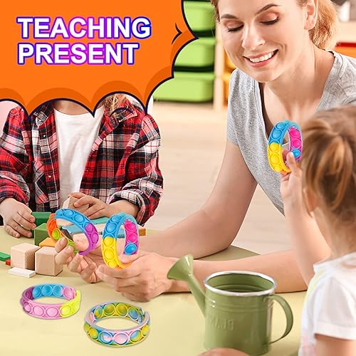Miniatura 2 de Juguetes para la ansiedad, regalos de fiesta para niños de 4 a 8 a 12 años, 48 unidades de cesta de Pascua, pulseras para reventar burbujas,