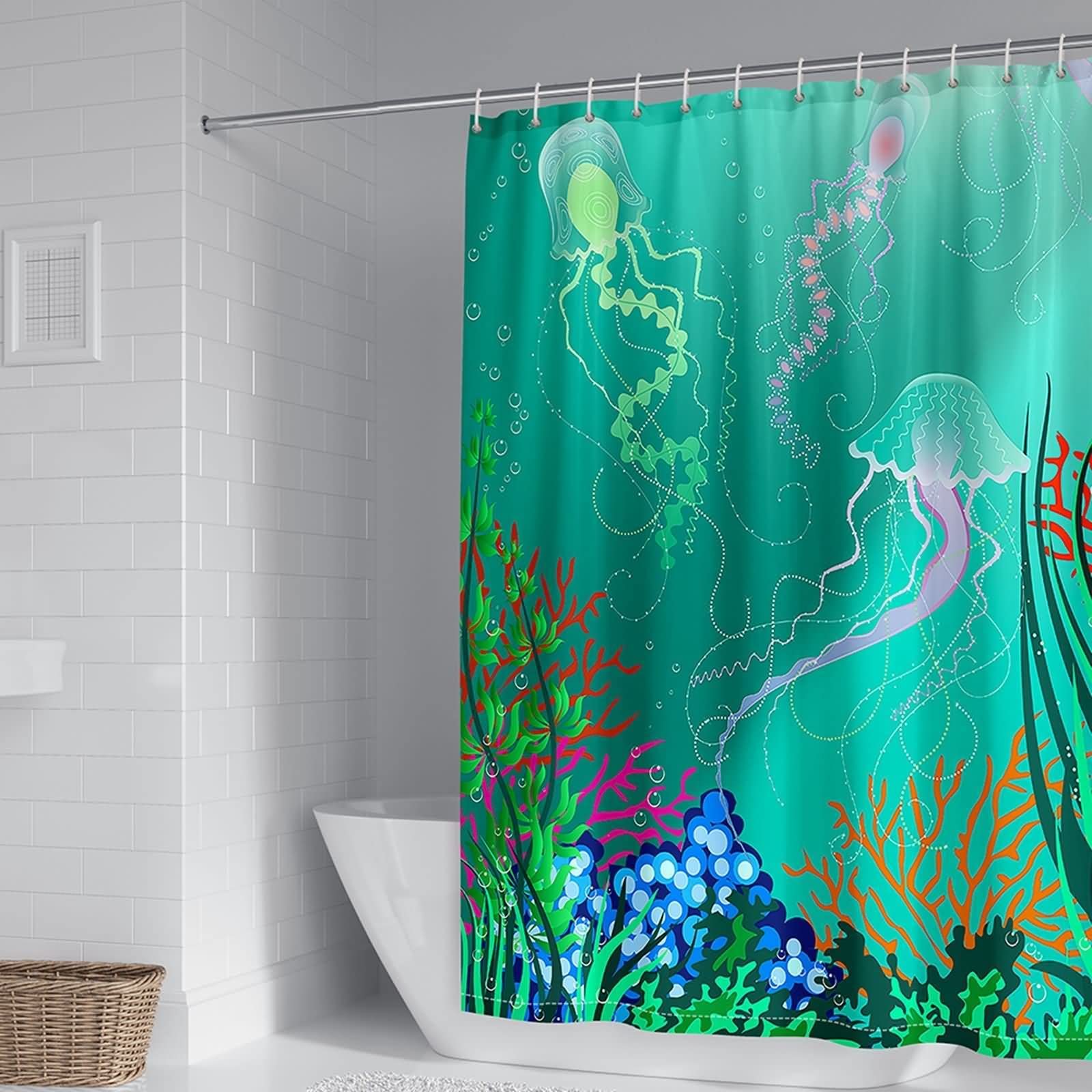 Aotiwe curtain bathroom, vintage hotel shower curtain Jellyfishes and Coral Pattern Polyester 60x72 Inch