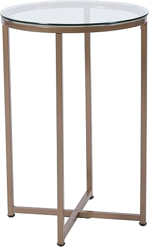 Flash Furniture Greenwich Collection - Mesa auxiliar moderna de cristal transparente, marco de oro cepillado entrecruzado Oro