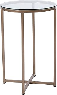 Flash Furniture Greenwich Collection End Table - Modern Clear Glass End Table - Crisscross Brushed Gold Frame