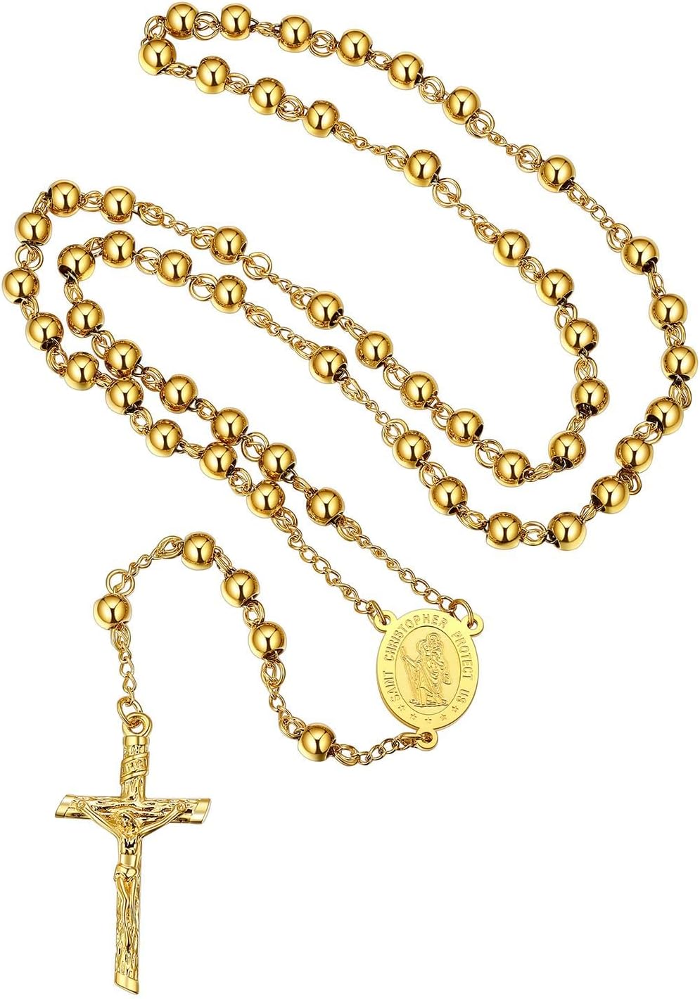 FaithHeart Rosary Beads Catholic Necklace for Men, St Michael/St Christopher/Virgin Mary Prayer Rosaries with Crucifix Cross Stainless Steel Praying Rosary Necklace
