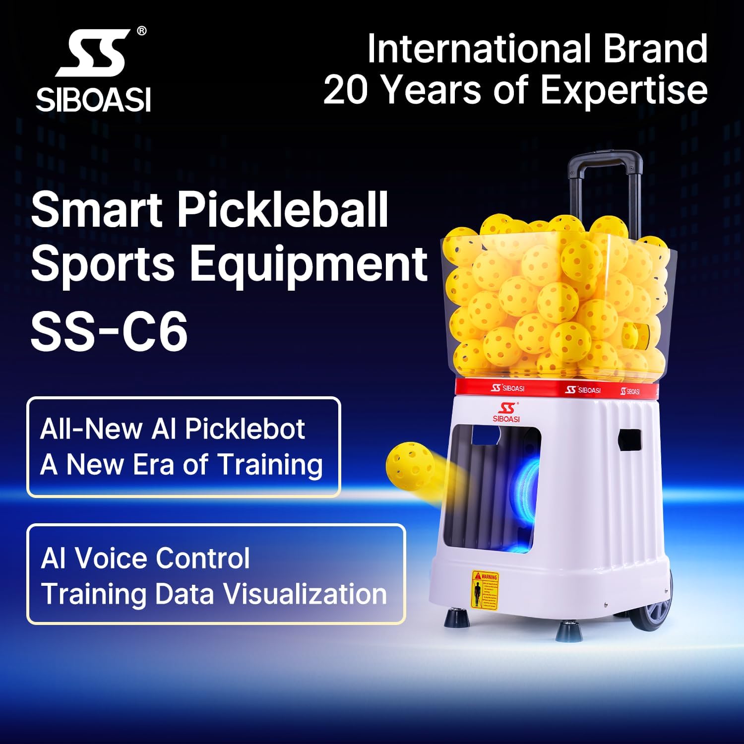 Siboasi SS-C6 Smart Pickleball Serve Machine, AI Voice Control Pickleball Training Machine with Performance Analytics, Portable Automatic Toss Machine for Coaching,