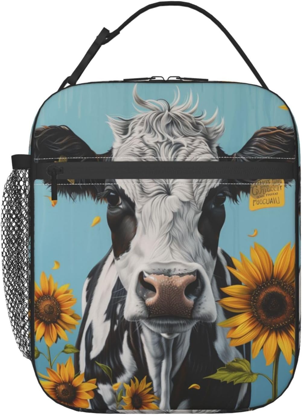 Insulated Lunch Box for Women Kids Cow Lunch Bag for Work,Picnic,School,Travel,Hiking, Beach or Fishing Polyester Sunflower Cow Lunch Box