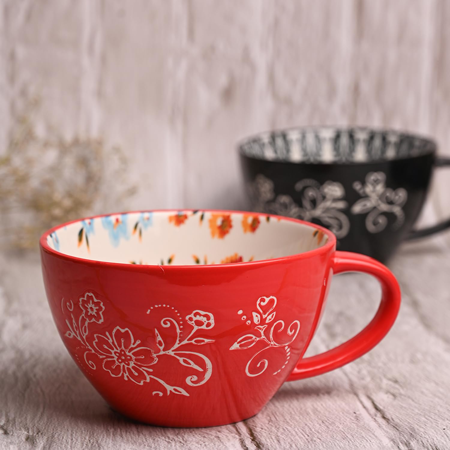 Sponsored Ad - Red Floral 480ml Cup | Matte Ceramic Coffee & Tea Cup | Microwave Safe Big Cup for Milk, Tea & Coffee | Durable Chip Resistant Mug | Stylish Gifting Option for Loved Ones & Everyday Use