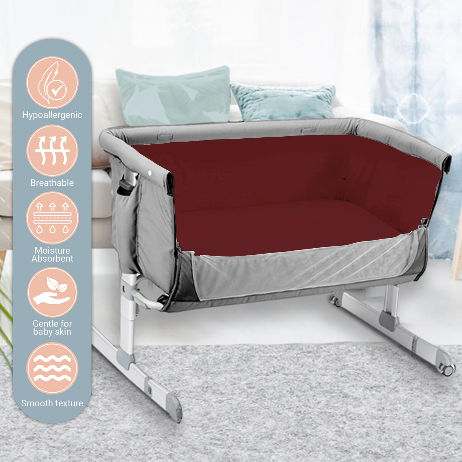 Pizuna Travel Cot Fitted Sheet 60 x 120 cm, Rio Red, 400 Thread Count 100% Long Staple Cotton Fitted Bed Sheet - Image 2