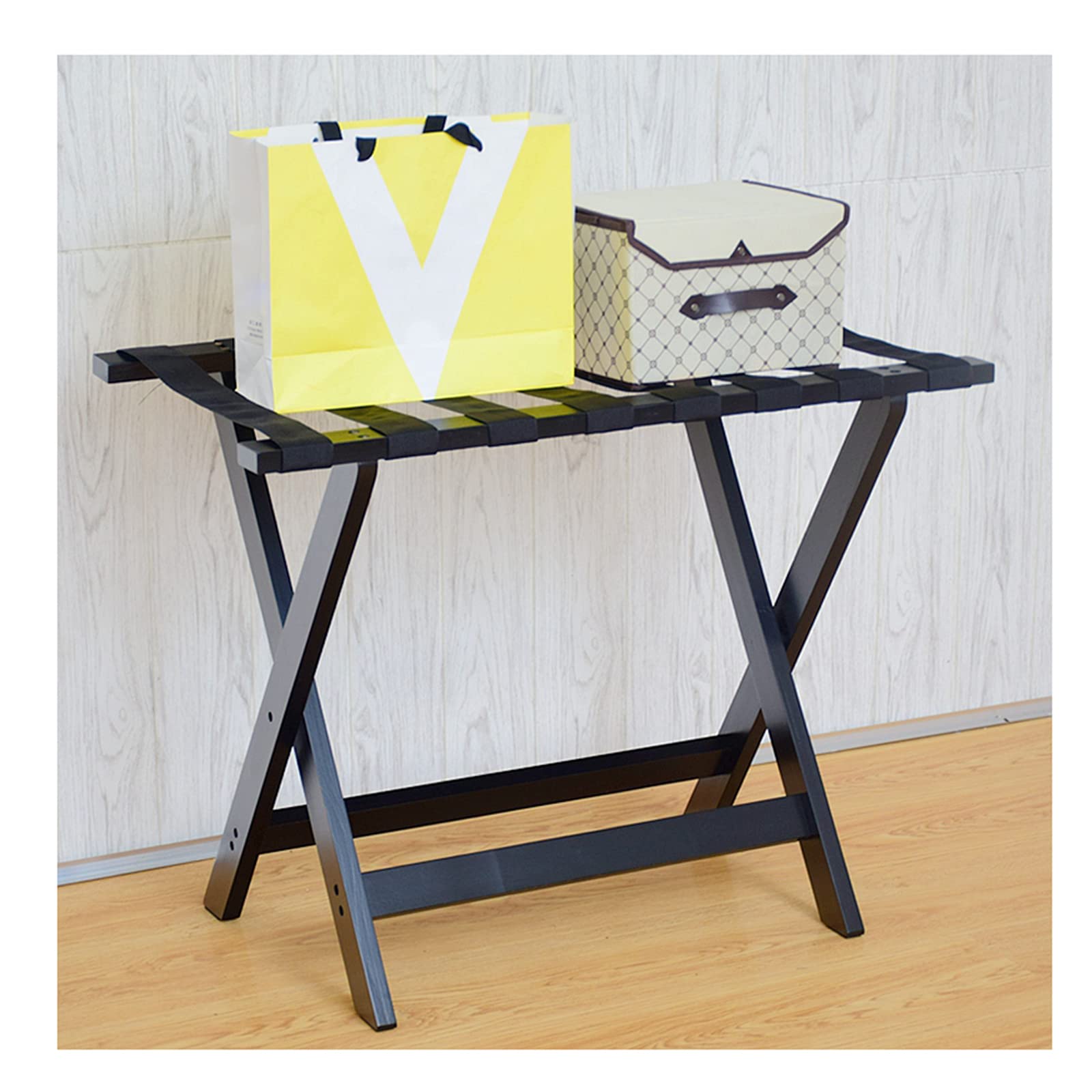 Porte-bagages pour chambre d'amis en bois noir, support pliable de 80 cm de large