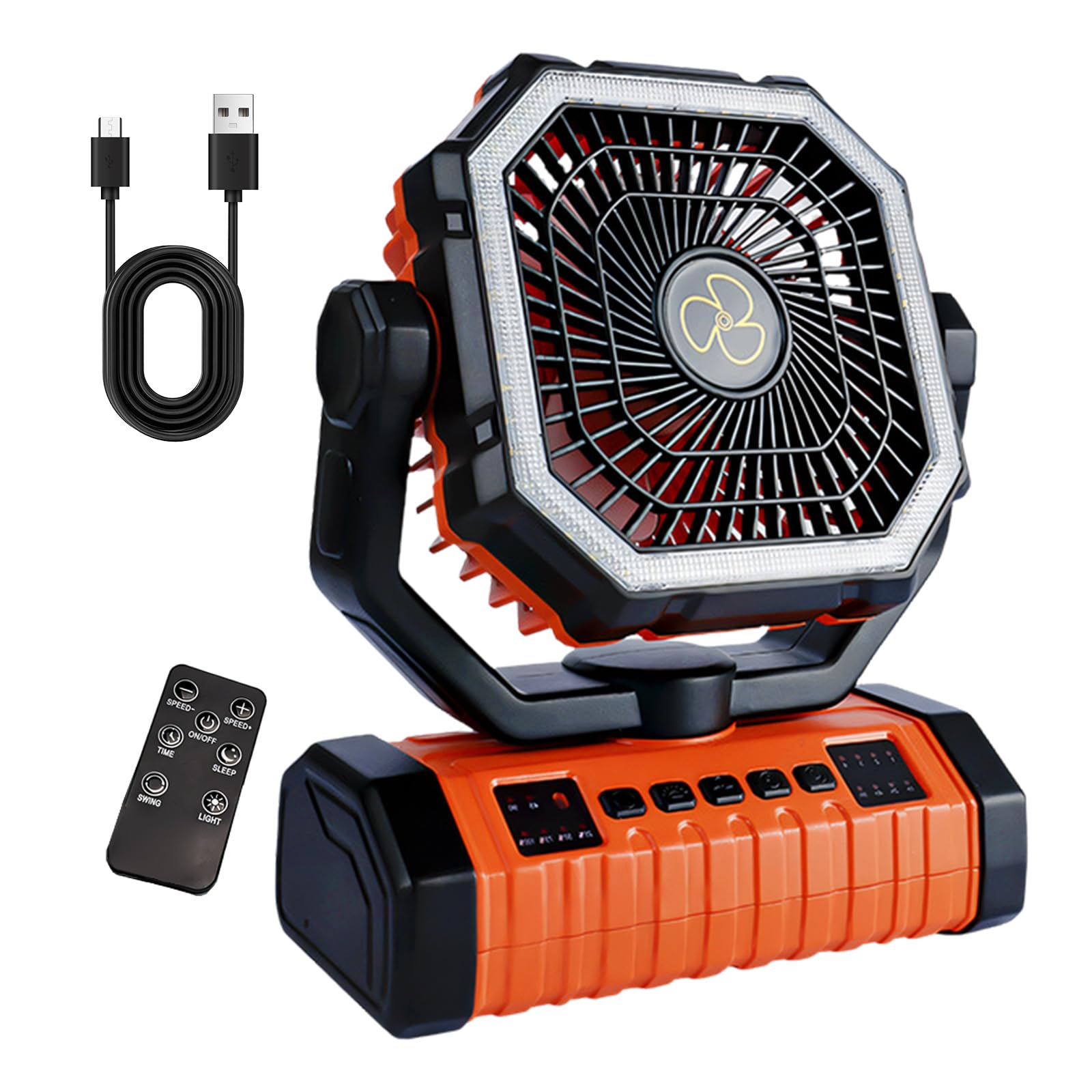 FROMCEO Multifunctional Outdoor Fan Light Combo USB Powered Hanging Camping Gear for Fishing Adventure and Household Camping Gear Fan Light Combo