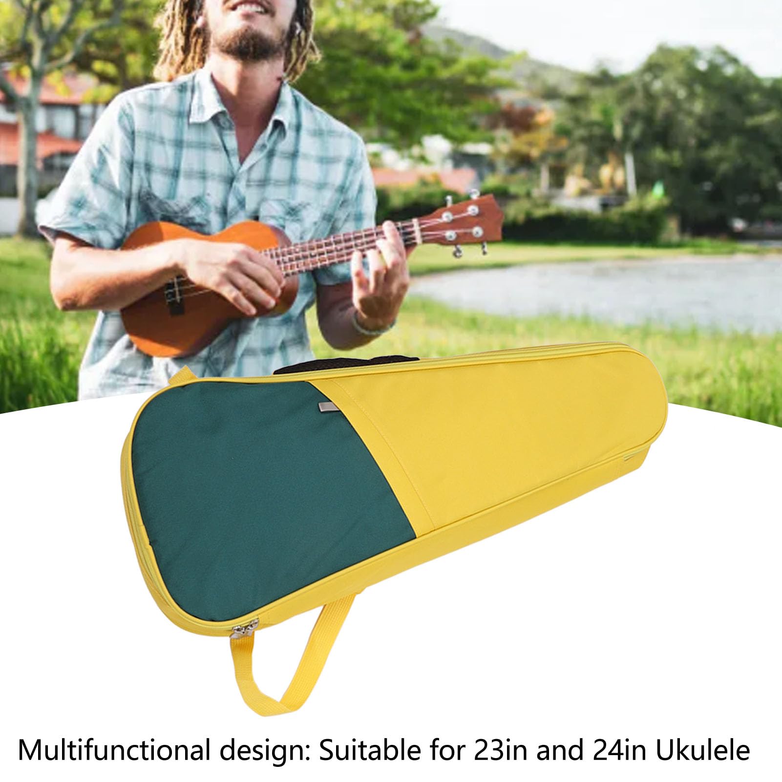 Keenso Zaino Imbottito per Ukulele con Spallacci Regolabili per Ukulele da 23 Pollici e 24 Pollici, Tessuto Oxford Impermeabile, Resistente e Protettivo (Giallo verde scuro)