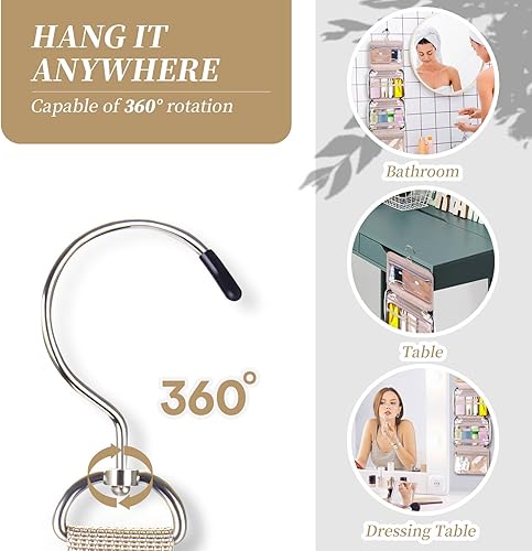 Miniatura 7 de Neceser colgante organizador de maquillaje de viaje, bolsa de maquillaje resistente al agua de gran capacidad, compartimento para joyeríacinturón de