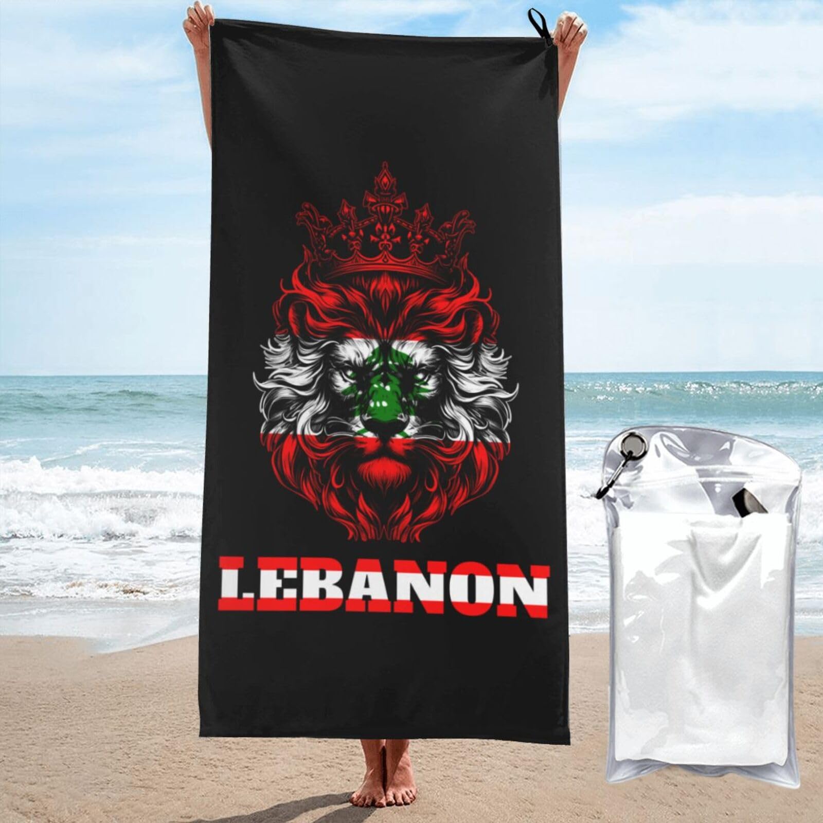 Serviette de plage drapeau libanais 70x140 cm en microfibre