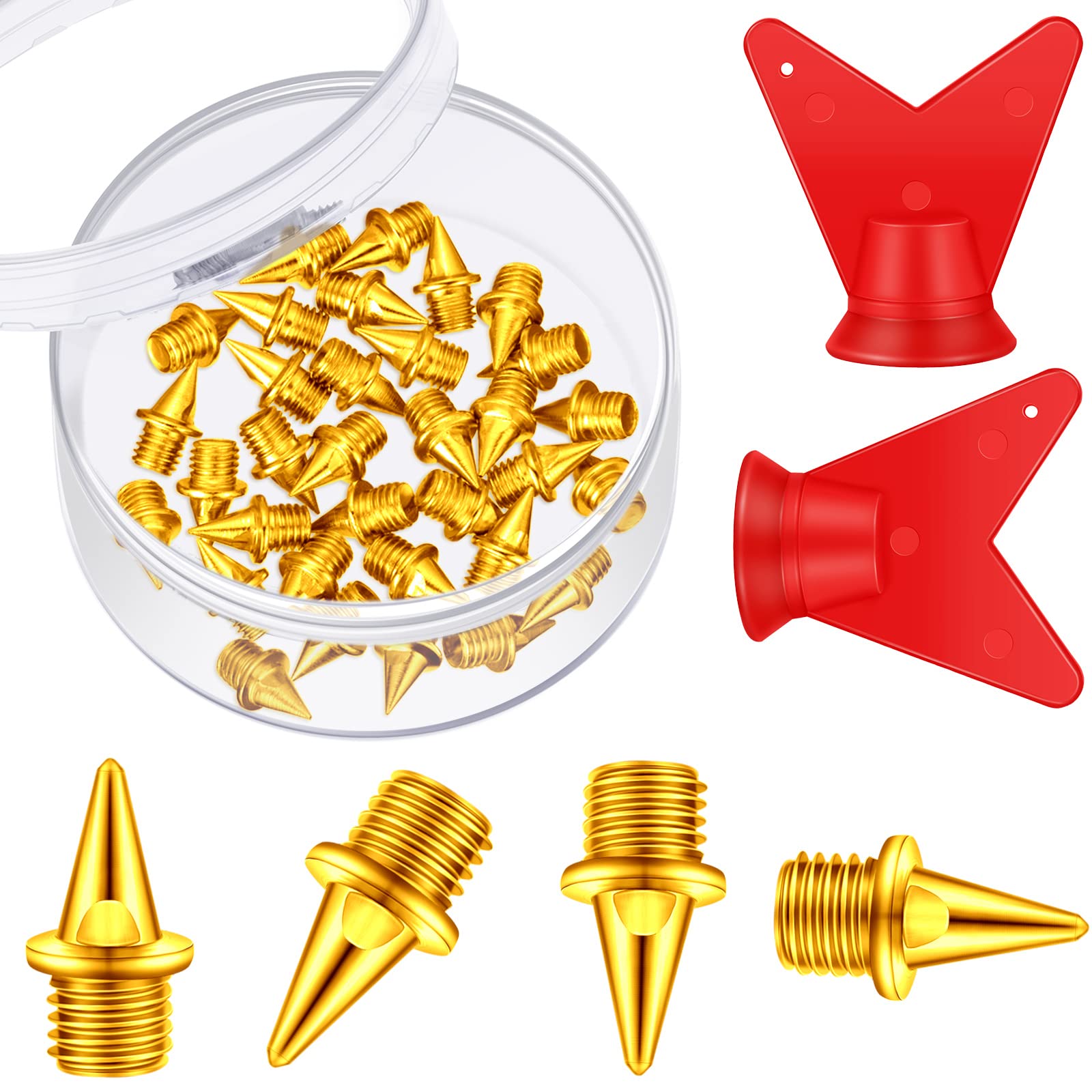 Hotop 32 Pieces Summer 1/2, 1/4, 3/8 Inch Steel Spikes Track Sports Shoe Spikes Replacements with Spike Wrench for Sports Short Running Track Shoes