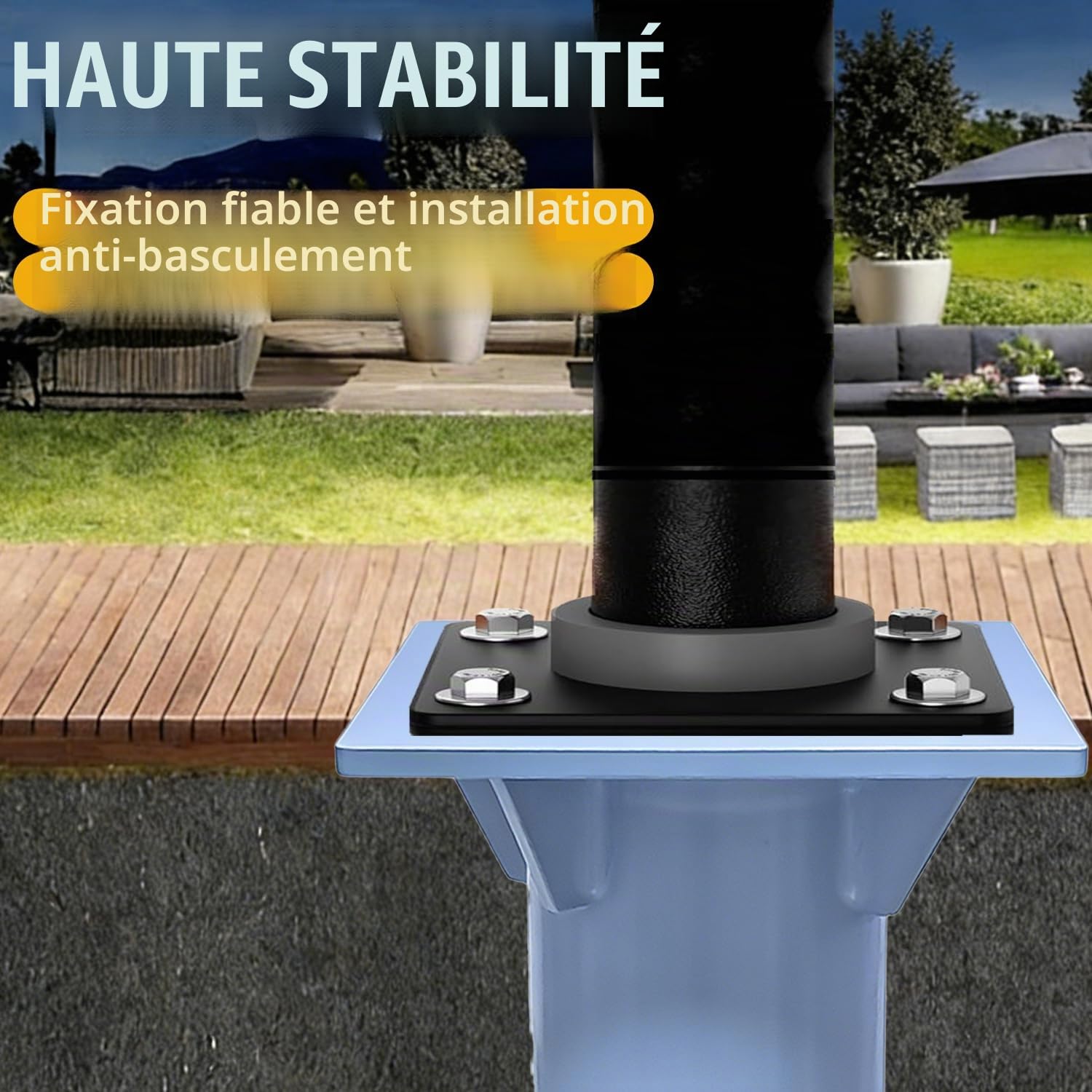 Douille de sol pour parasol - Plaque de base universelle pour parasol déporté - Ancrage au sol en métal avec plaque de base à sceller dans le béton - Stable et solide - Résistance au vent