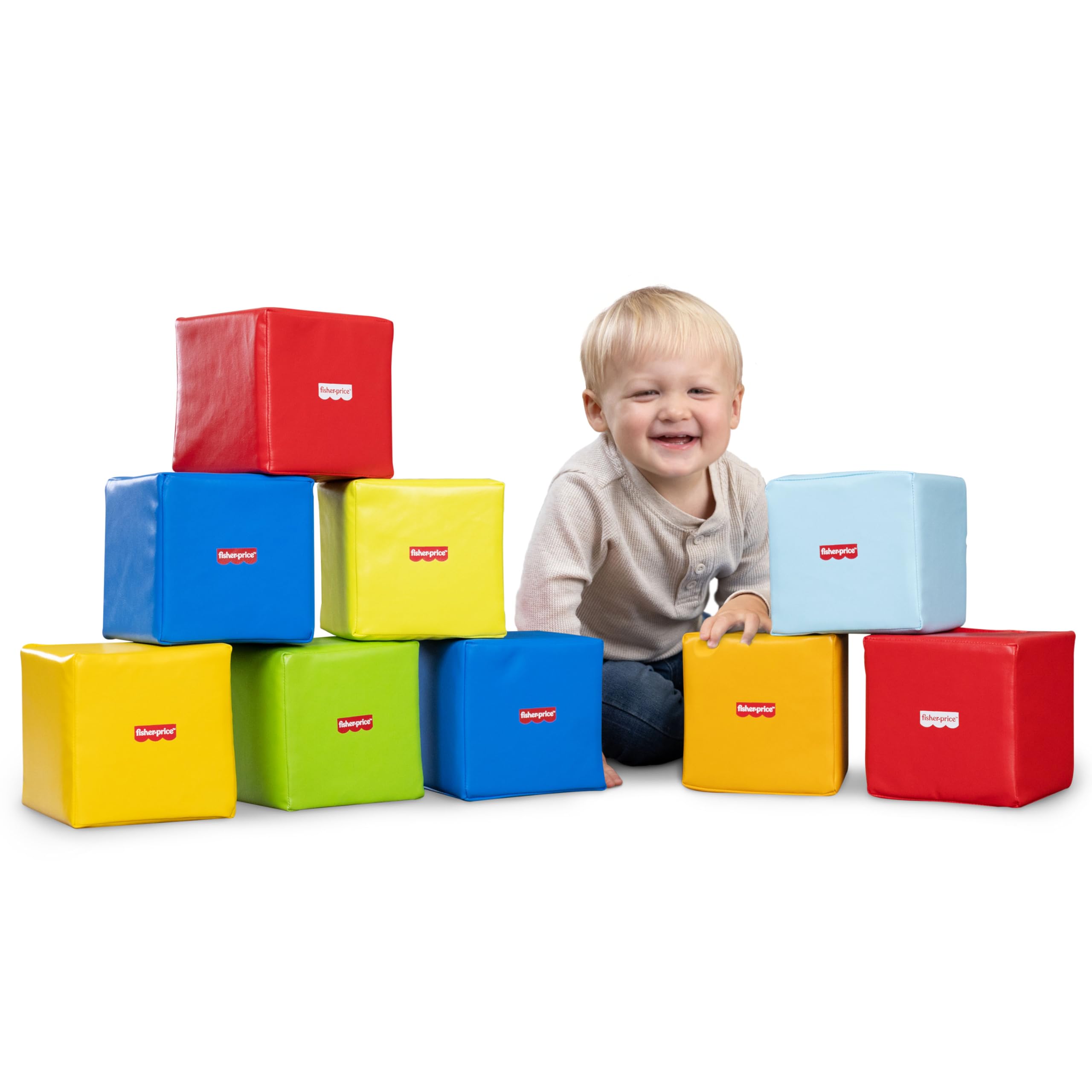 Fisher-Price™ Toddler Soft Foam Building Blocks – 9 Large Colorful Stacking Blocks for Toddlers 2+ – Lightweight Preschool Learning Toy