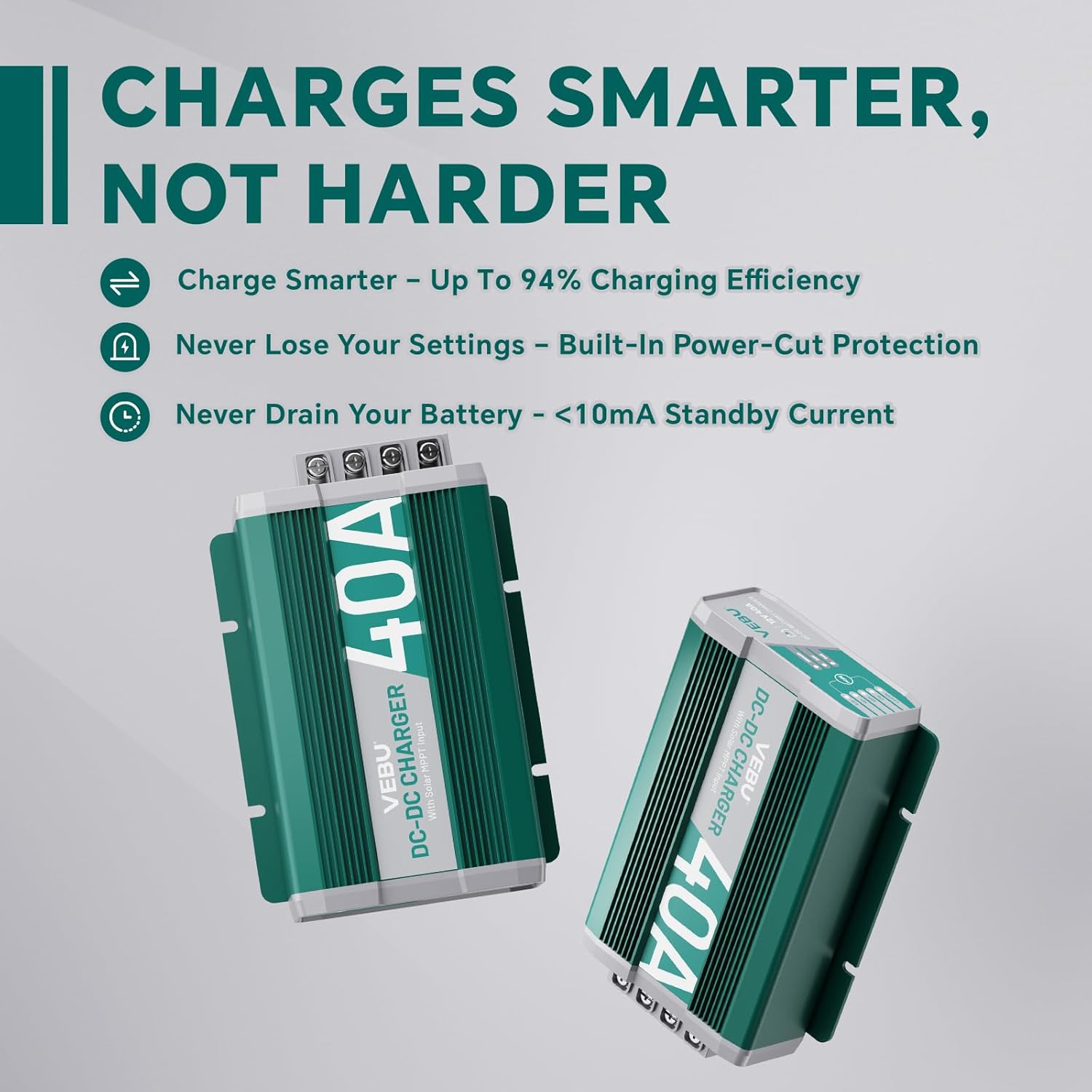 12V 40A DC- DC Charger with MPPT- Battery Charger with Solar Panel and Alternator Dual Input for STD, Gel, AGM, Cal and LiFePO4, Multi-Stage Charging in RVs, Camper, Off-Road Vehicles, Yachts