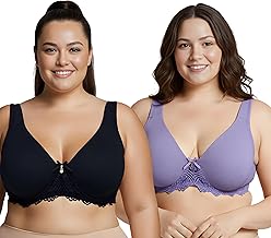 Curve Muse Women's Unlined Underwire Lace Bra with Padded Shoulder Straps