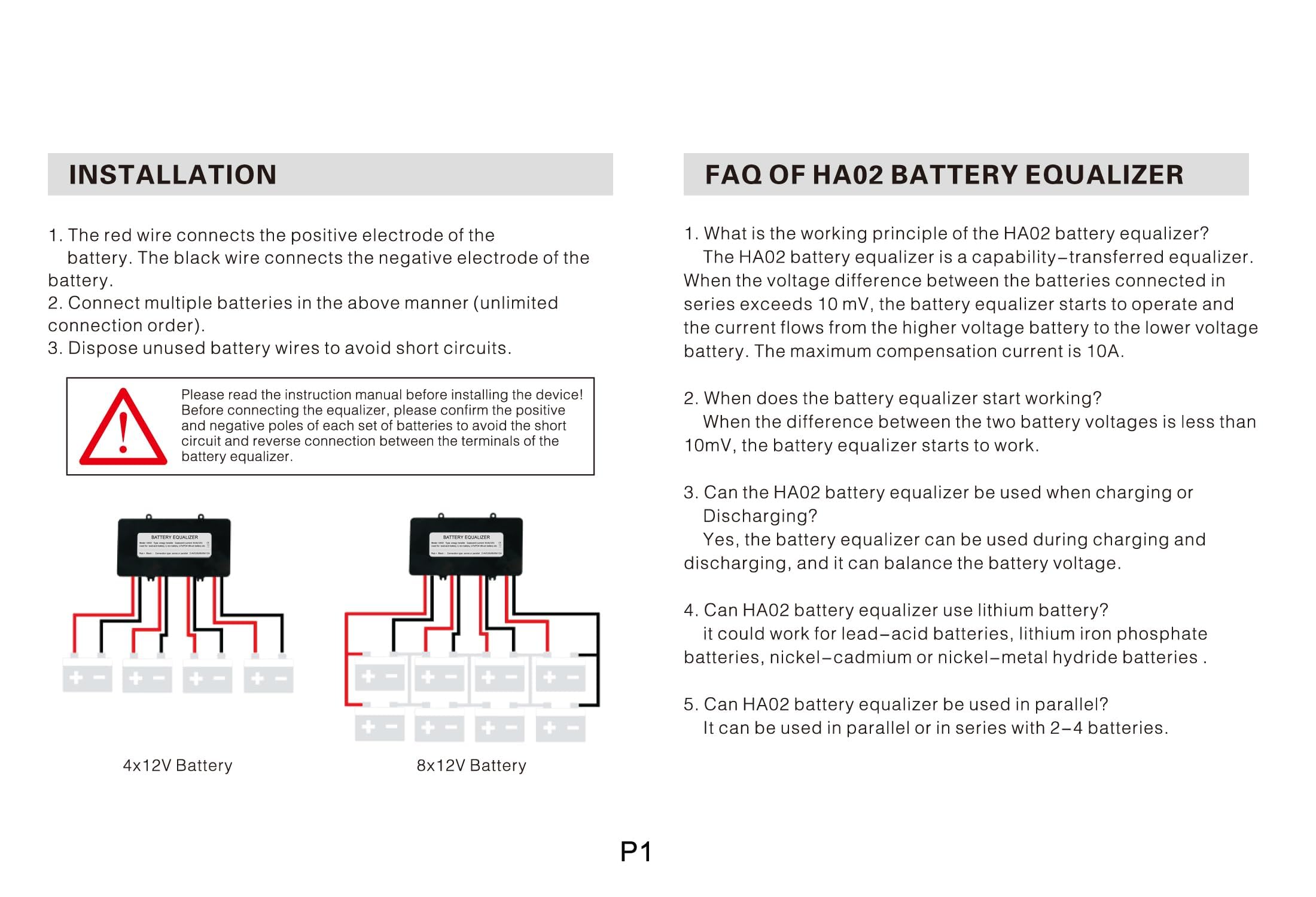 Battery Equalizer HA02 48V Batteries Voltage 4 x 12V DC Inverter Balancer Lead Acid Battery Charger Regulators Connected Series (4 X 12V)