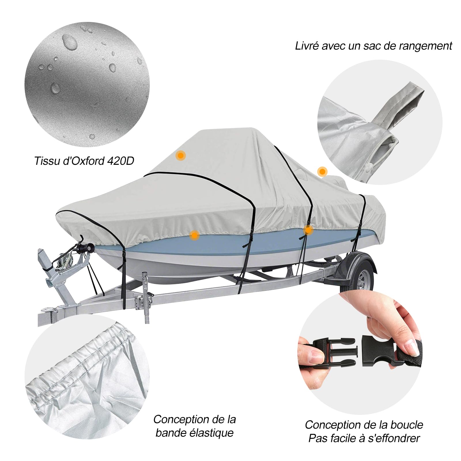 Ergocar Housses pour Bateaux en Toile 420D 6 Mètres * 2,9 Mètres pour Kayak Coque en V Anti-Poussière Et Anti-UV avec Sacs Rangement Convient pour Les Bateaux De 17 Pieds à 19 Pieds