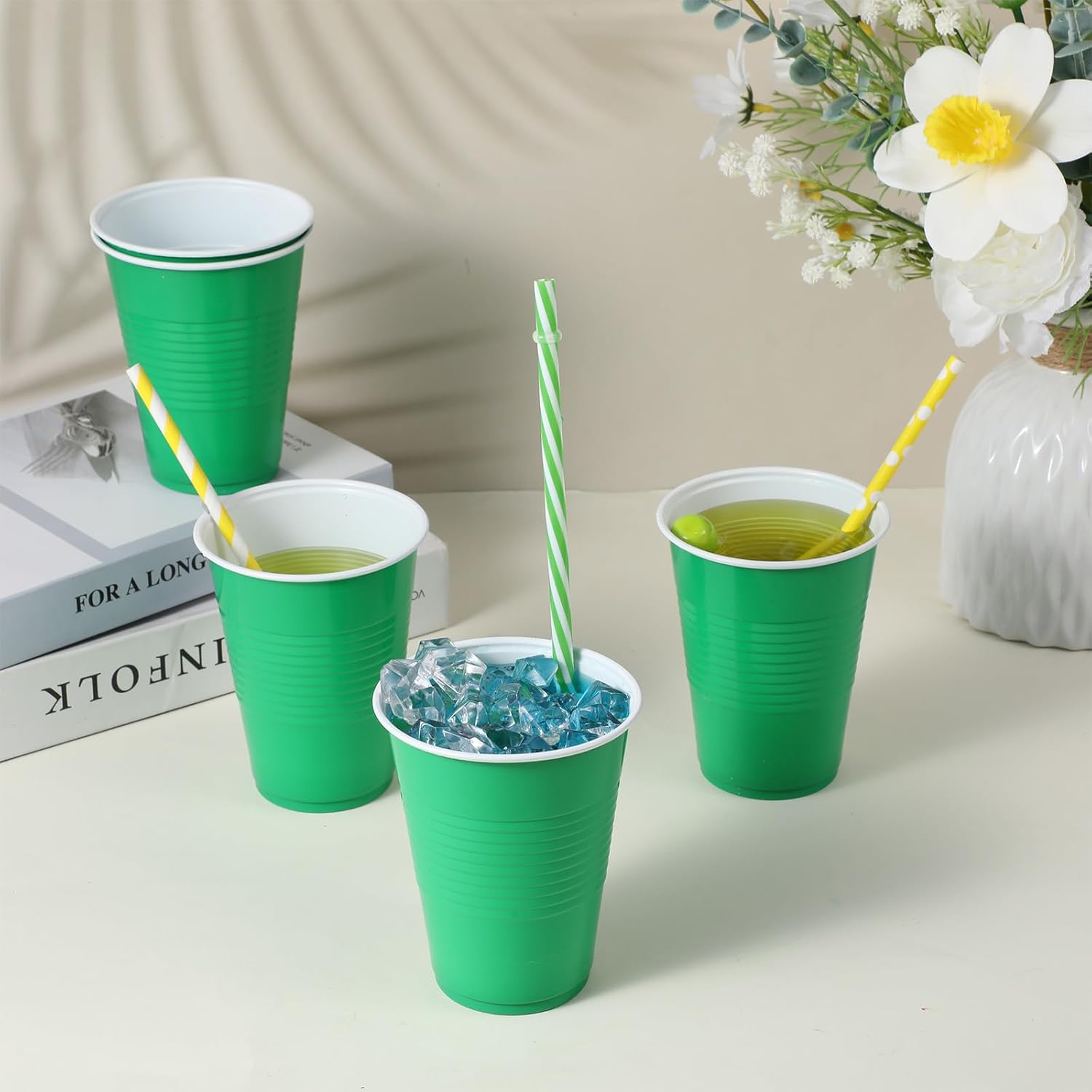 MAQUITA 50 Pcs Plastic Disposable Cups 16 oz Plastic Drinking Cups for Wedding Birthday Party Valentine Christmas Picnics Barbecues Supplies - Image 7