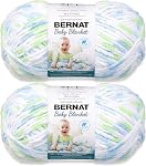 Bernat Baby Blanket 300g Baby Blue- Green Yarn - 1 Pack of 300g/10.5oz - Polyester - 11 Super Bulky - Knitting/Crochet